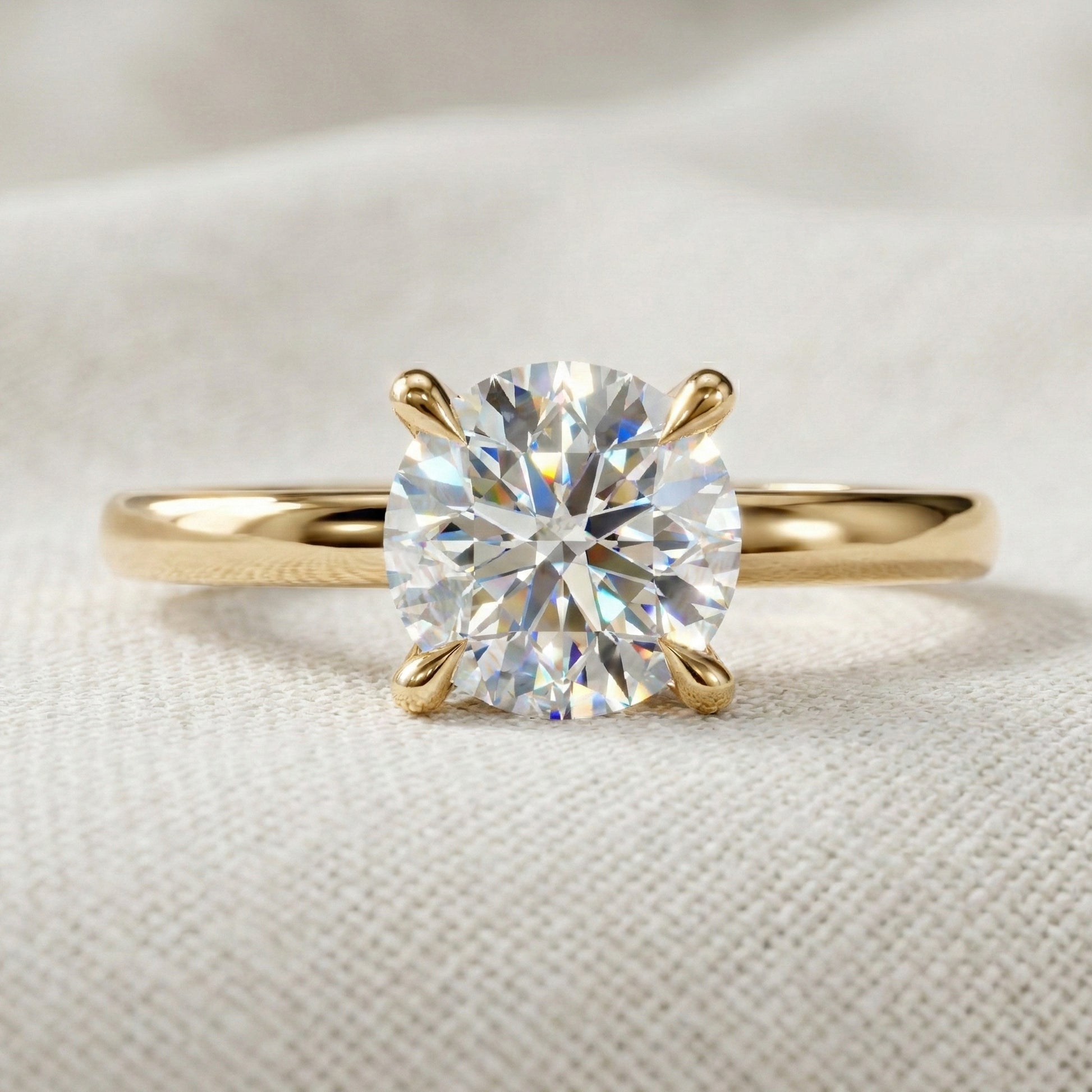 Classic Open Cathedral Shank Solitaire Engagement Ring in 14K Solid Gold ,1.00 CT Round Cut Lab Diamond, Birthday Gift for Women