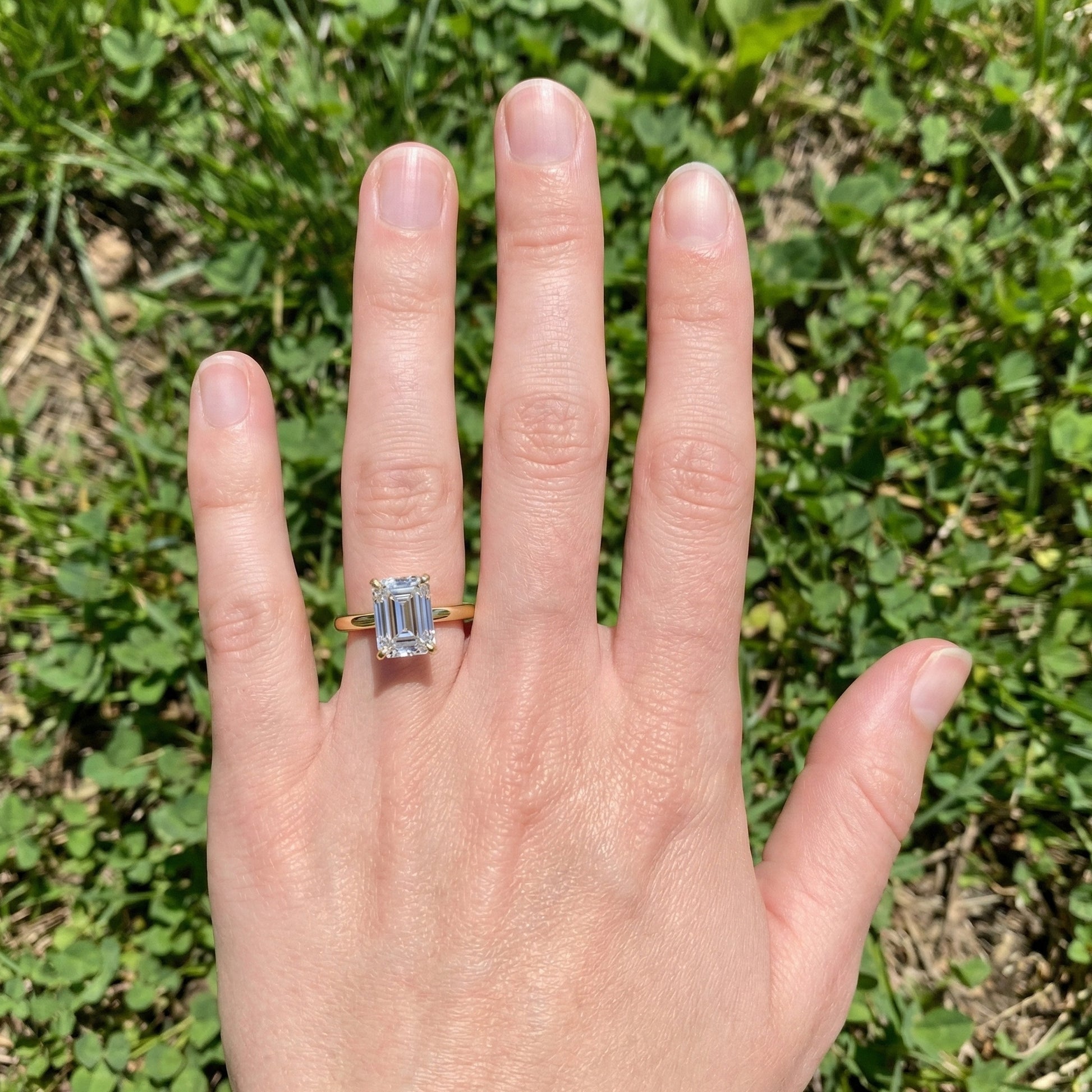 Timeless Four Prong Hidden Halo Engagement Ring in 14K Solid Gold, 3.20 CT Emerald Cut Lab Created Diamond, Bridal Jewelry, Gift For Her