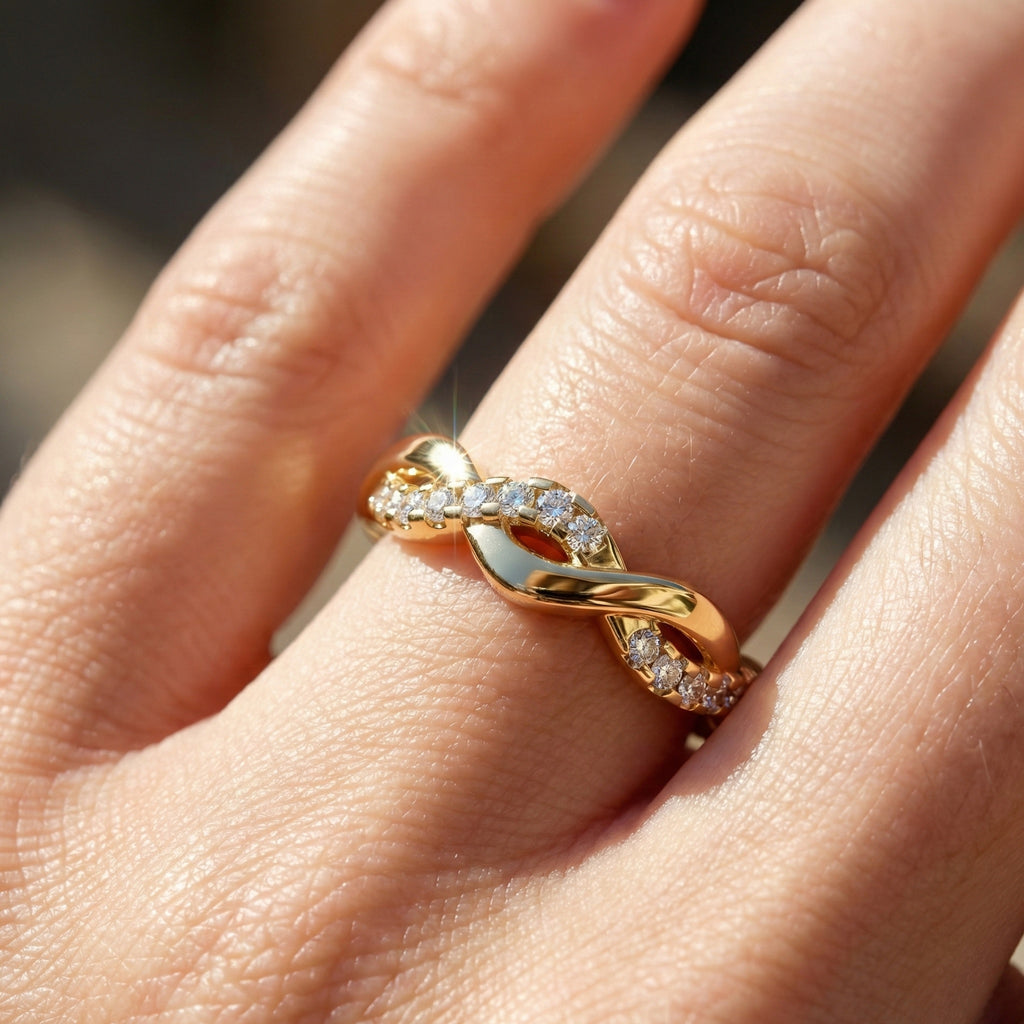 Twisted Infinity Anniversary Wedding Band in 14K Solid Gold, 0.40 TCW Round Cut Lab Created Diamonds, Promise Ring, Bridal Jewelry, Gift for Her