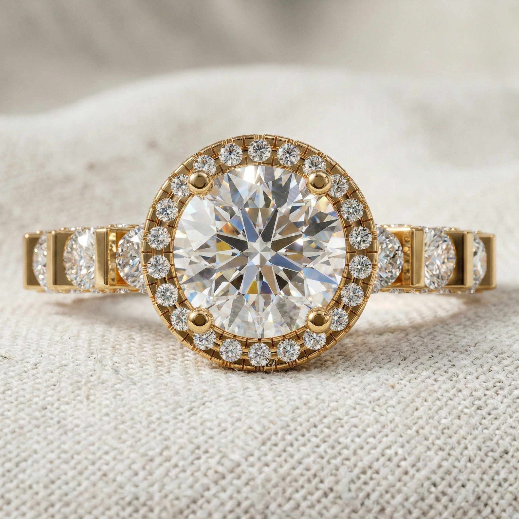 Dazzling Halo Style Engagement Ring in 14K Solid Gold, 2.42 TCW Round Cut Lab Created Diamonds, Wedding Gift for Her, Bridal Jewelry