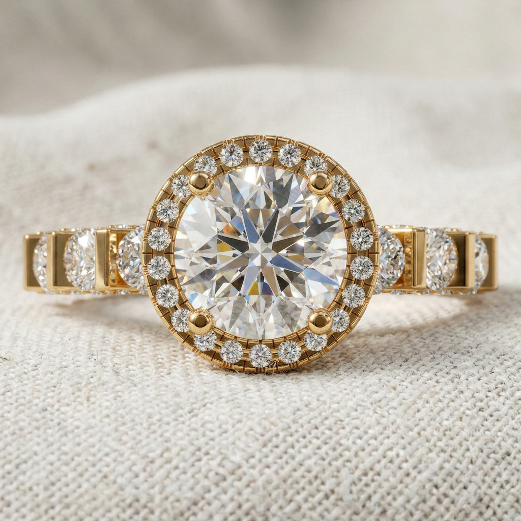 Dazzling Halo Style Engagement Ring in 14K Solid Gold, 2.42 TCW Round Cut Lab Created Diamonds, Wedding Gift for Her, Bridal Jewelry