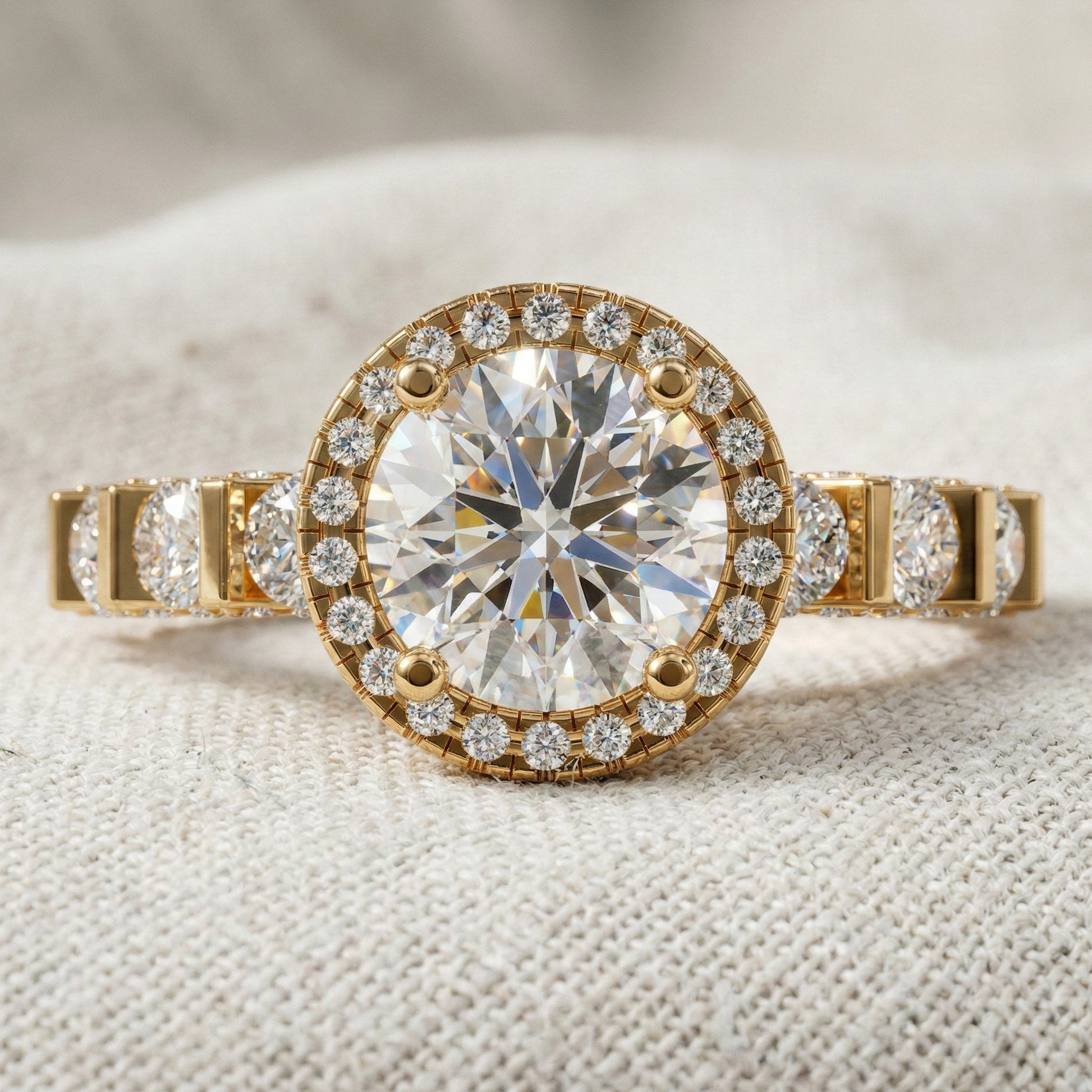 Dazzling Halo Style Engagement Ring in 14K Solid Gold, 2.42 TCW Round Cut Lab Created Diamonds, Wedding Gift for Her, Bridal Jewelry