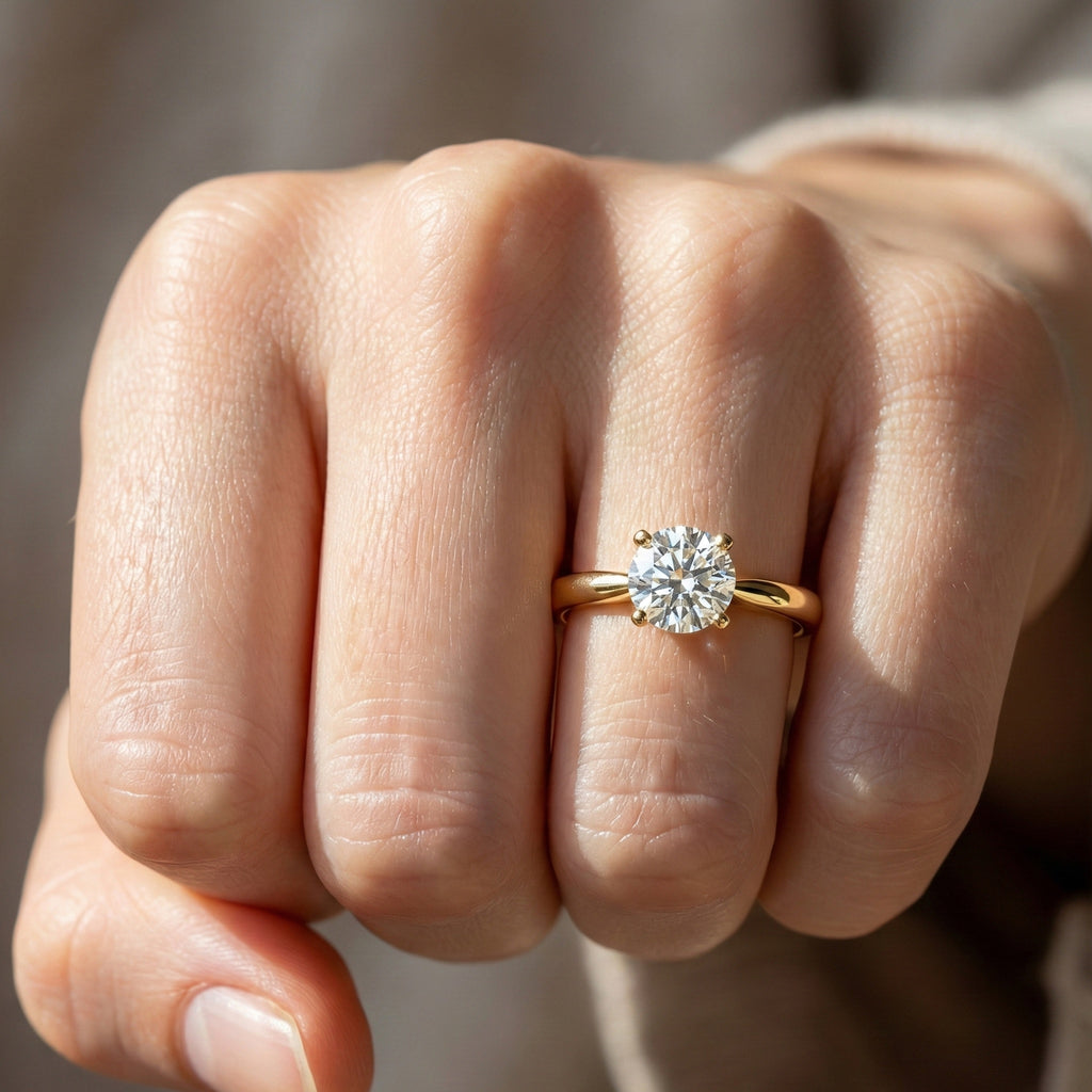 Elegant Solitaire Engagement Ring in 14K Solid Gold, 0.75 CT Round Cut Lab Created Diamond, Wedding Gift for Her, Everyday Ring