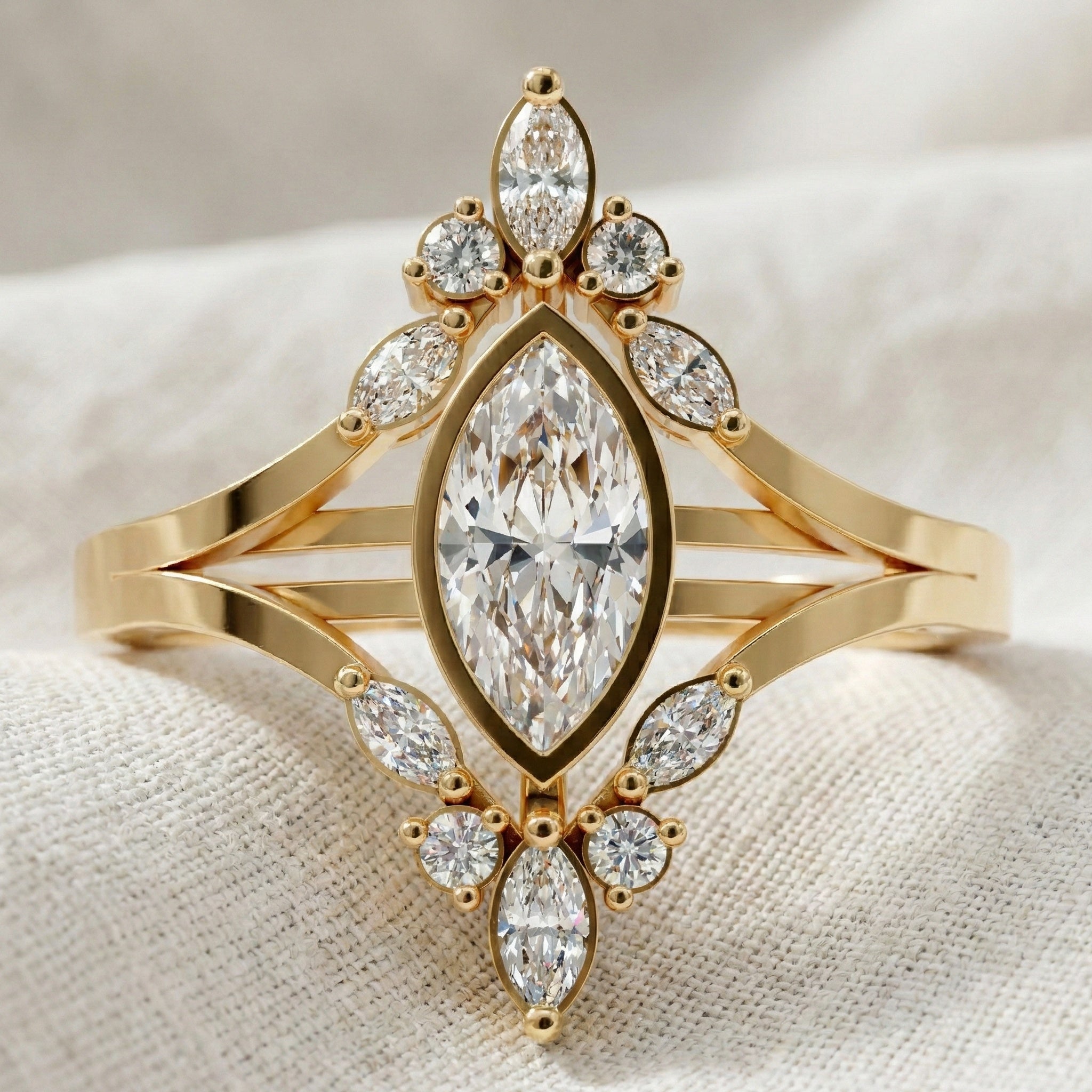 Splendid Marquise Cluster Halo Engagement Ring in 14k Solid Gold, 0.47 TCW Marquise/Round Cut Lab Created Diamonds, Anniversary Gift For Her, Everyday Ring