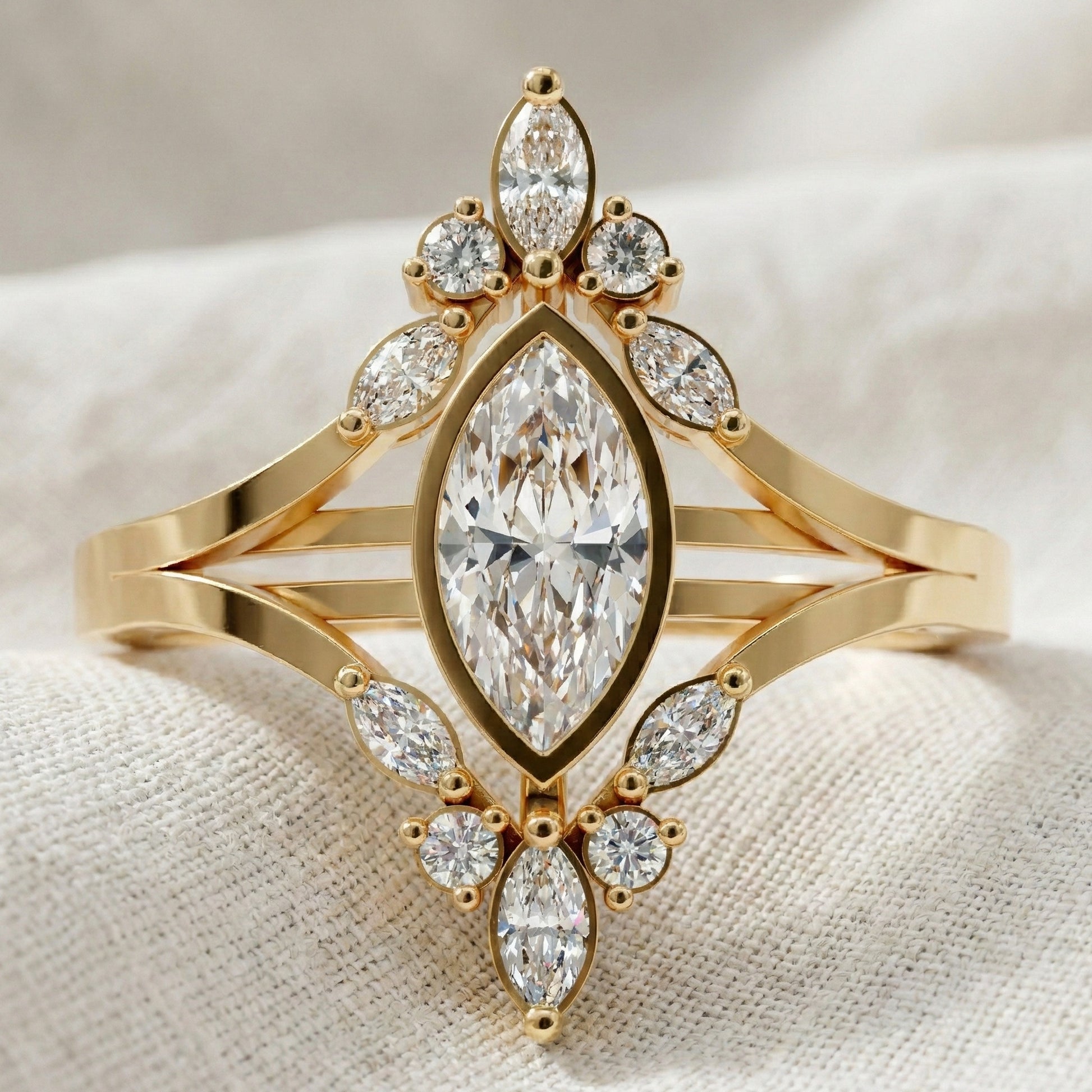 Splendid Marquise Cluster Halo Engagement Ring in 14k Solid Gold, 0.47 TCW Marquise/Round Cut Lab Created Diamonds, Anniversary Gift For Her, Everyday Ring