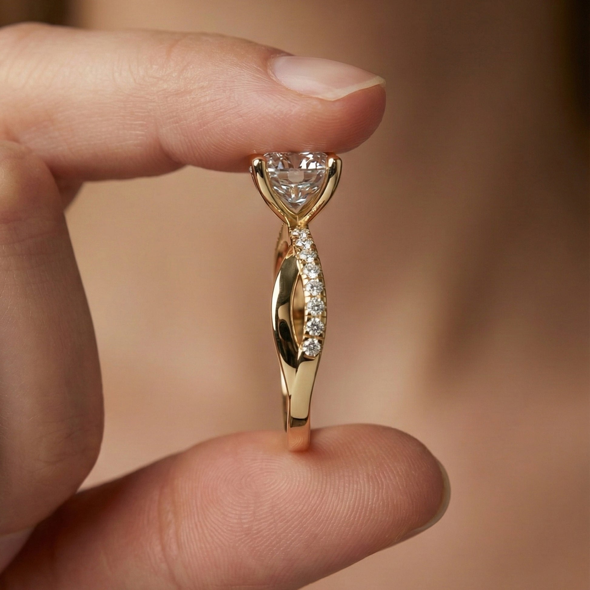 Unique Solitaire Cross Over  Engagement Ring in 14K Solid Gold, 1.75 CT Round Cut Lab Grown Diamond, Anniversary Gift, Everyday Ring For Wife