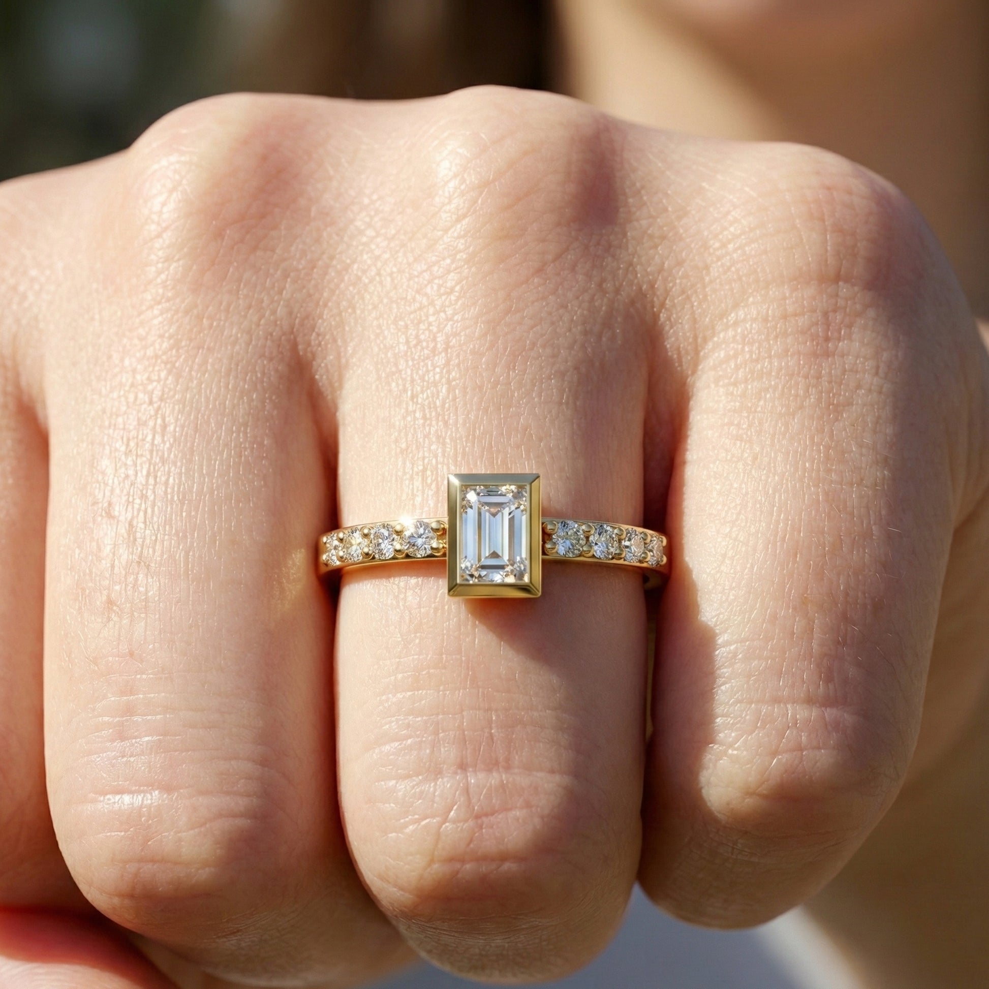 Art Deco Baguette Stacker Wedding Ring in 14K Solid Gold, 0.09 TCW Baguette/Round Cut Lab Created Diamonds, Birthday Gift For Her, Christmas Gift