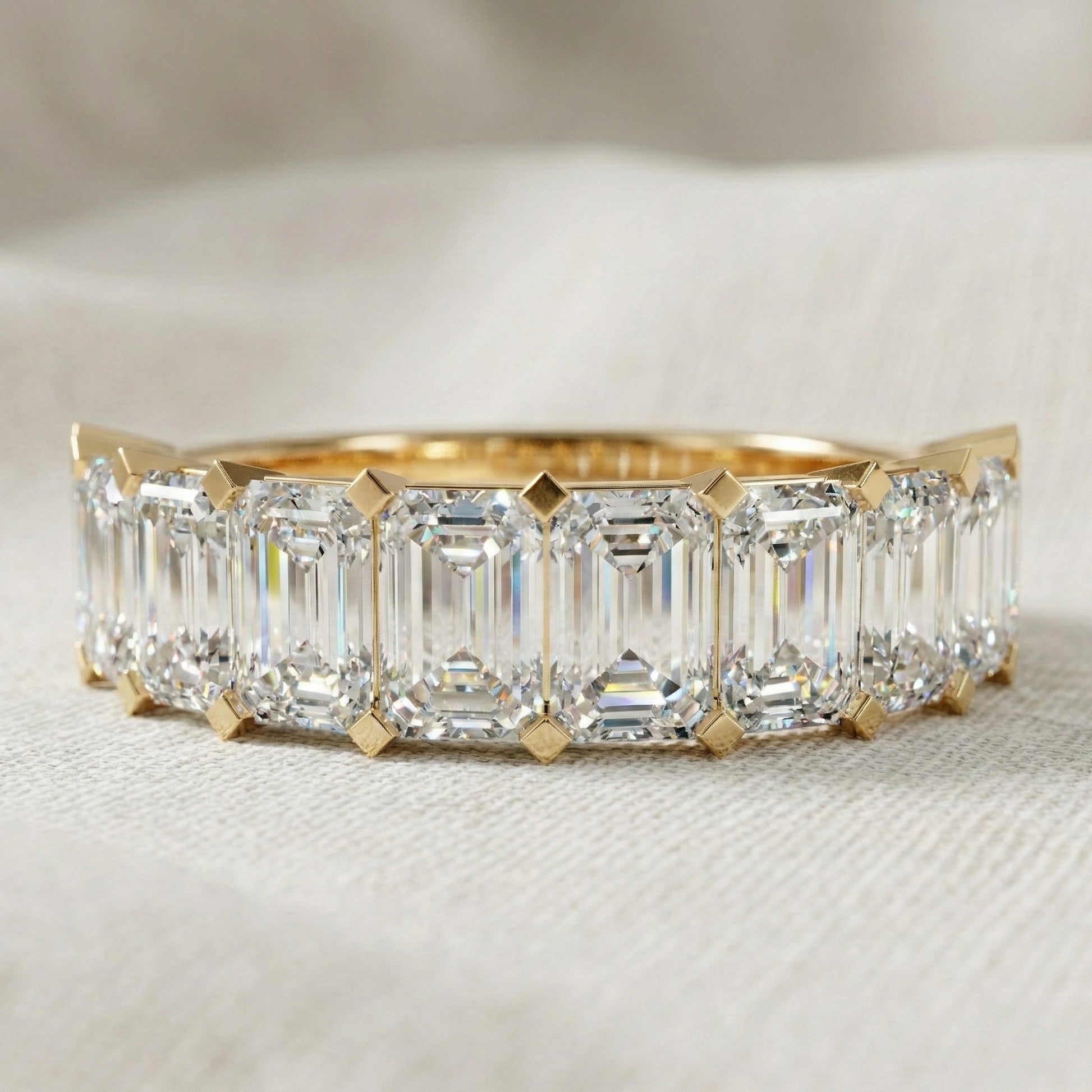 Timeless Emerald Cut Basket-Set Half Eternity Wedding Band in 14k Solid Gold, 2.50 TCW Emerald Cut Lab Created Diamonds, Bridal Jewelry