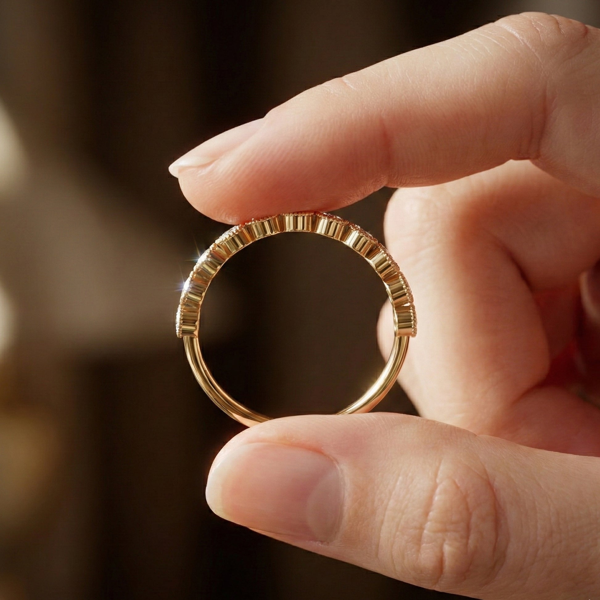 Vintage Bezel Set Wedding Eternity Band in Lab Grown Diamond-14k Solid Gold, Milgrain Ring for Her, Promise Ring