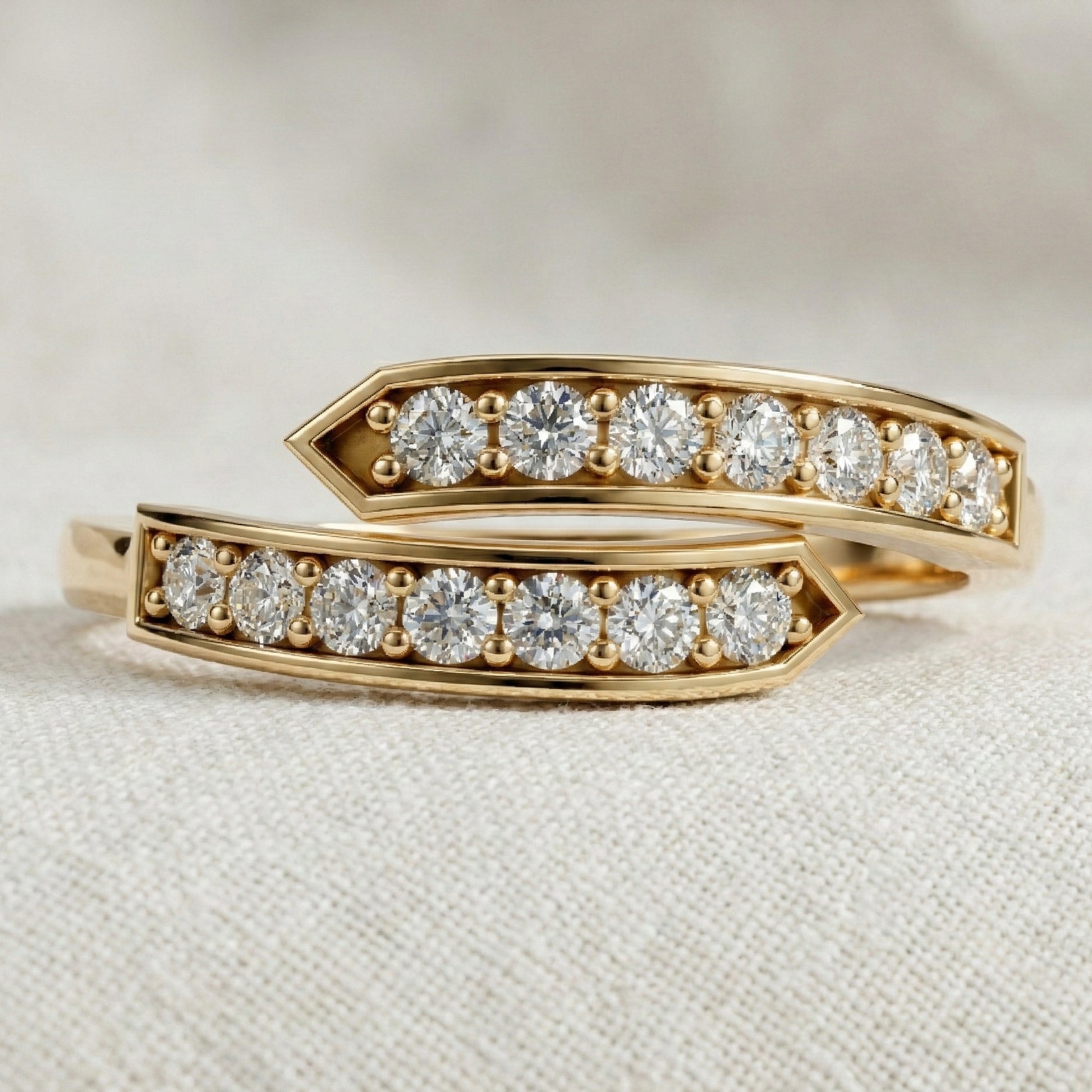 Unique Modern Bypass Pave Engagement Ring in 14K Solid Gold, 0.21 TCW Round Cut Lab Diamonds, Everyday Bridal Jewelry, Special Gift For Her