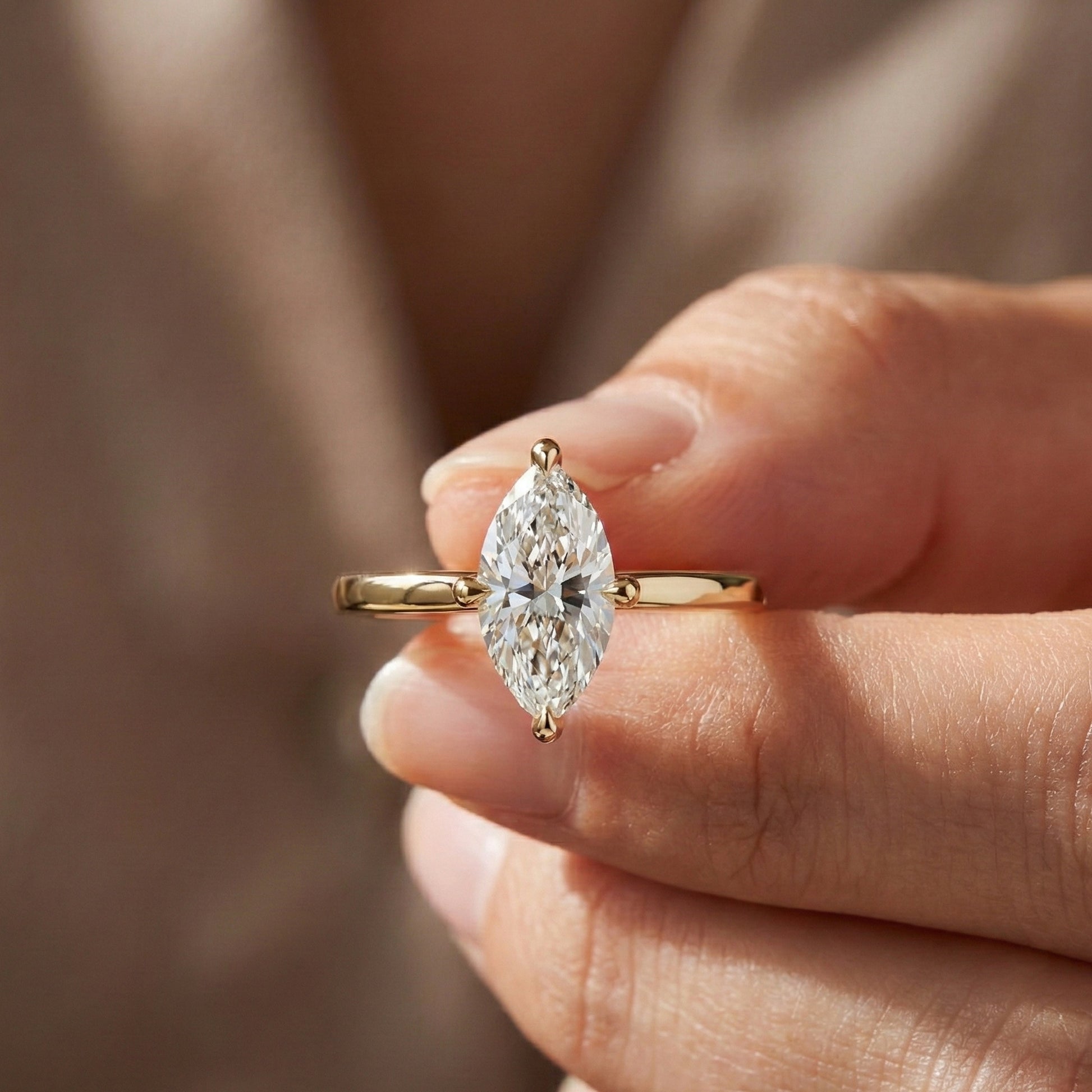 Classic Elegant Solitaire Engagement Ring in 14K Solid Gold, 0.50 CT Marquise Cut Solitaire Lab Created Diamond, Bridal Jewelry