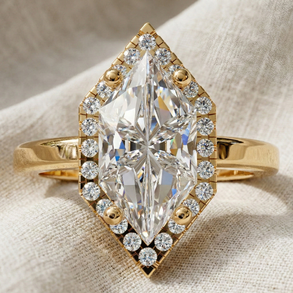 Art Deco Inspired Dutch Cut Halo Engagement Ring in 14K Solid Gold, 2.00 CT Dutch Marquise Cut Lab Created Diamond, Anniversary Gift for Her
