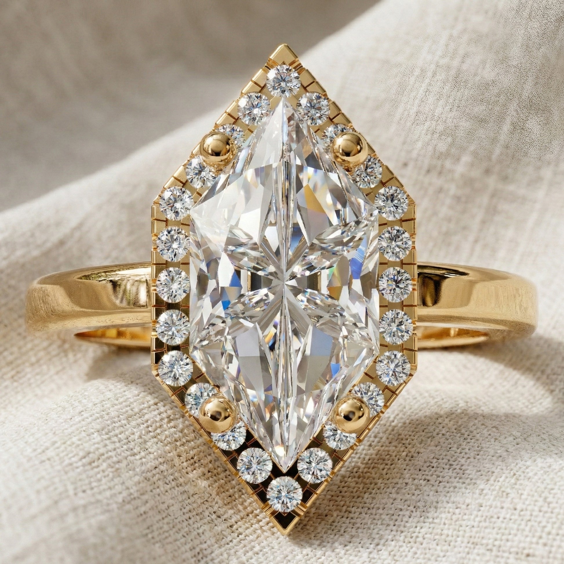 Art Deco Inspired Dutch Cut Halo Engagement Ring in 14K Solid Gold, 2.00 CT Dutch Marquise Cut Lab Created Diamond, Anniversary Gift for Her