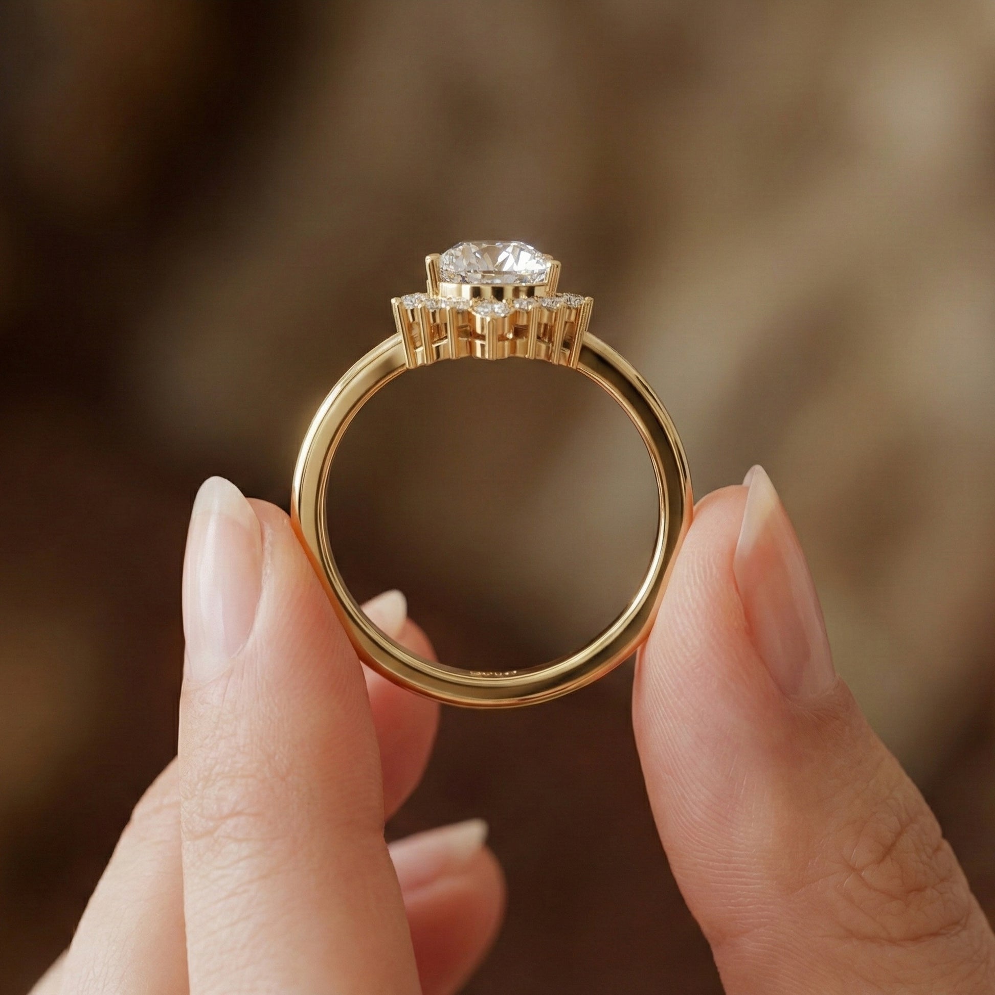 Crown Halo Pear Cut Cluster Engagement Ring in 18K Solid Gold, 0.95 TCW Lab Diamond Unique Wedding Bridal Jewelry, Anniversary Gift for Women