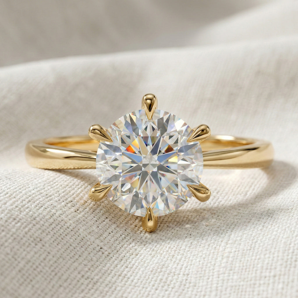 Classic Cathedral Shank Six-Prong Solitaire Engagement Ring 14k Solid Gold, 1.00 CT Round Cut Lab Diamonds, Bridal Ring for Women