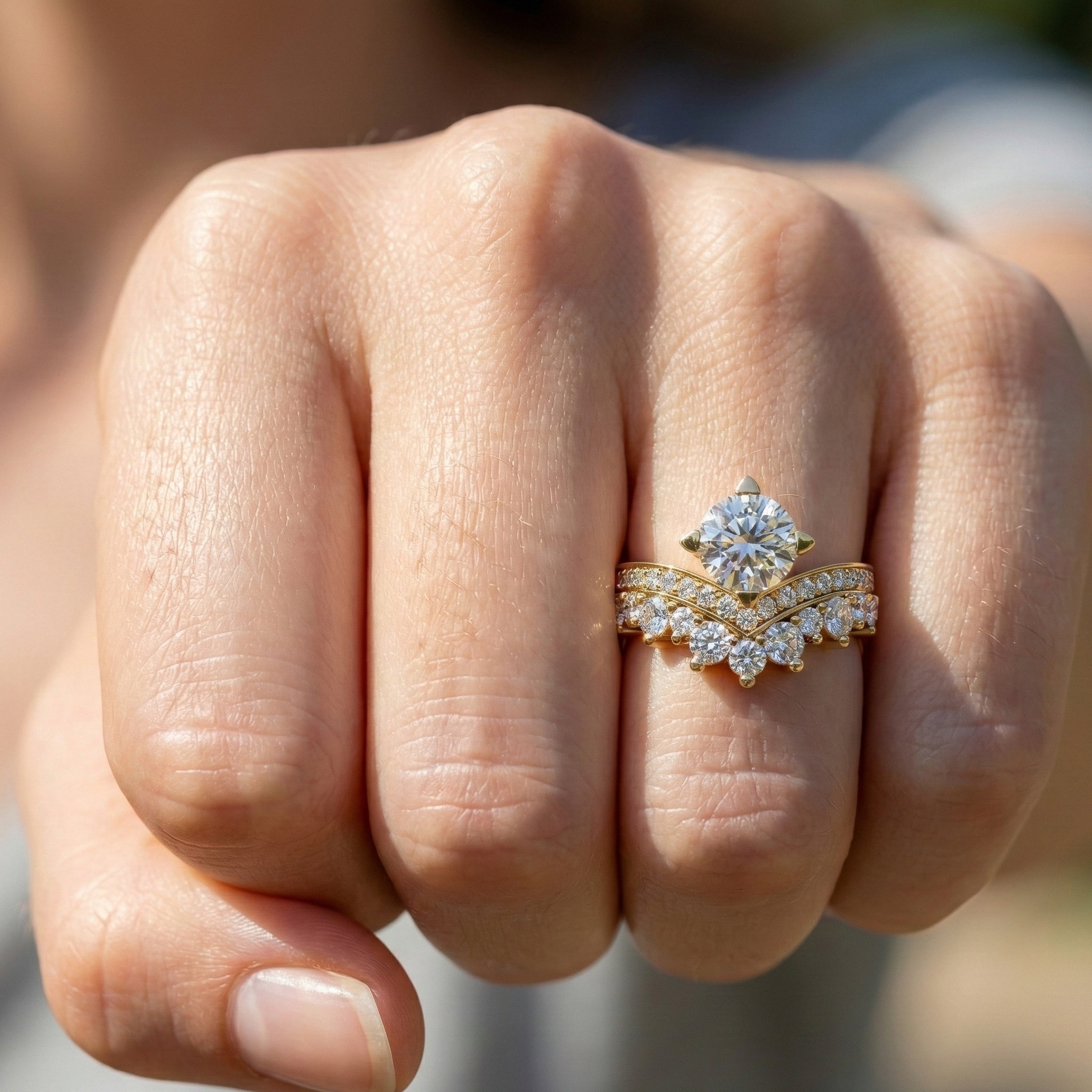 Vintage Crown Chevron Cluster Engagement Ring in 14k Solid Gold or Sterling Silver, 2.35 TCW Round Cut Lab Created Diamonds, Anniversary Gift for Wife