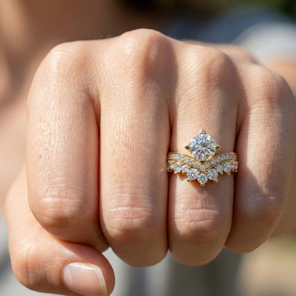 Vintage Crown Chevron Cluster Engagement Ring in 14k Solid Gold or Sterling Silver, 2.35 TCW Round Cut Lab Created Diamonds, Anniversary Gift for Wife