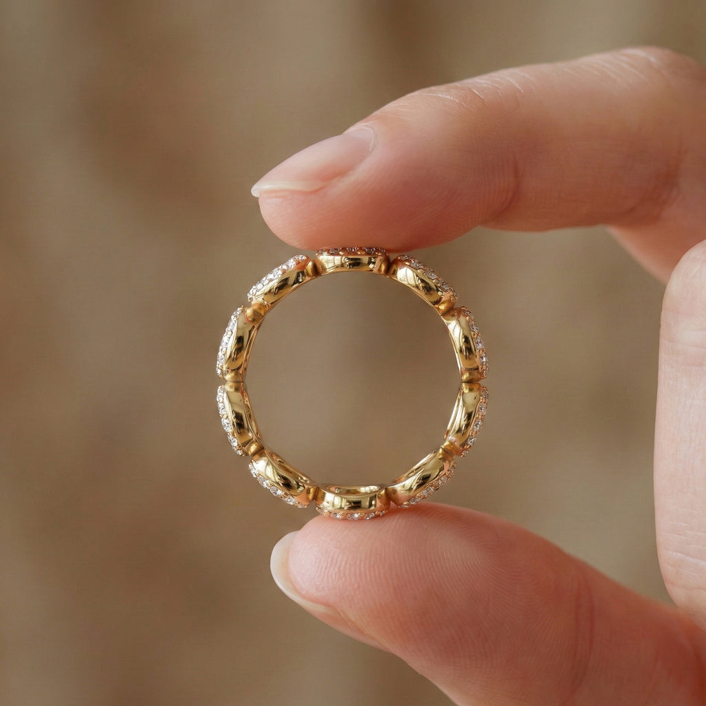Vintage Halo Full Eternity Wedding Band in 14k Solid Gold, 1.62 TCW Round Cut Lab Created Diamonds, Birthday Gift for Her, Elegant Wedding Band