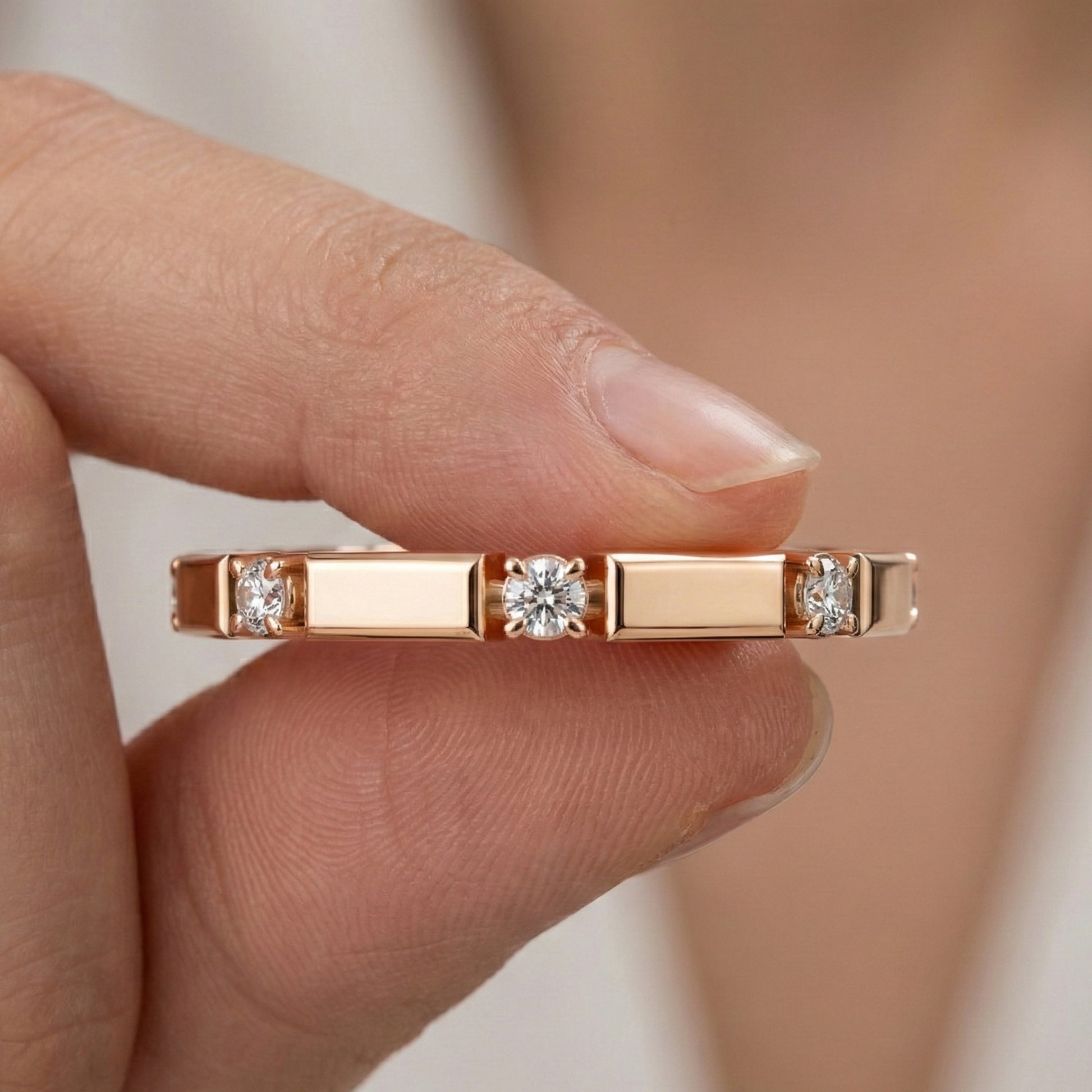 Geometric Eternity Wedding Band in 14k Solid Gold, 0.13 TCW Round Cut Diamonds, Stackable Wedding Ring Gift for Women, Simple Band