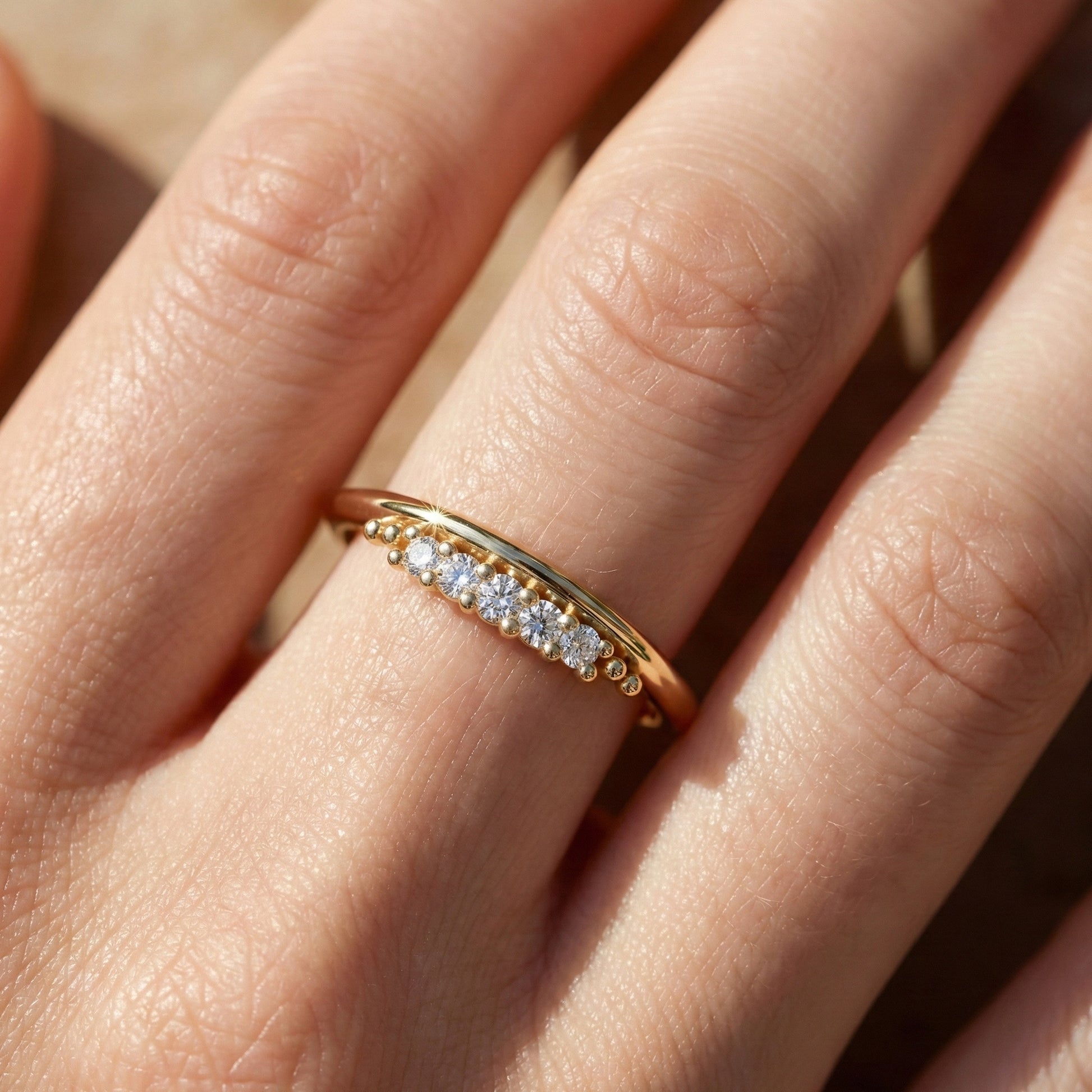 Curved Contour Bar-Set Round Accent Wedding Band in Lab Diamond – 14k  White Gold, Bridal Jewelry, Handmade Band For Women