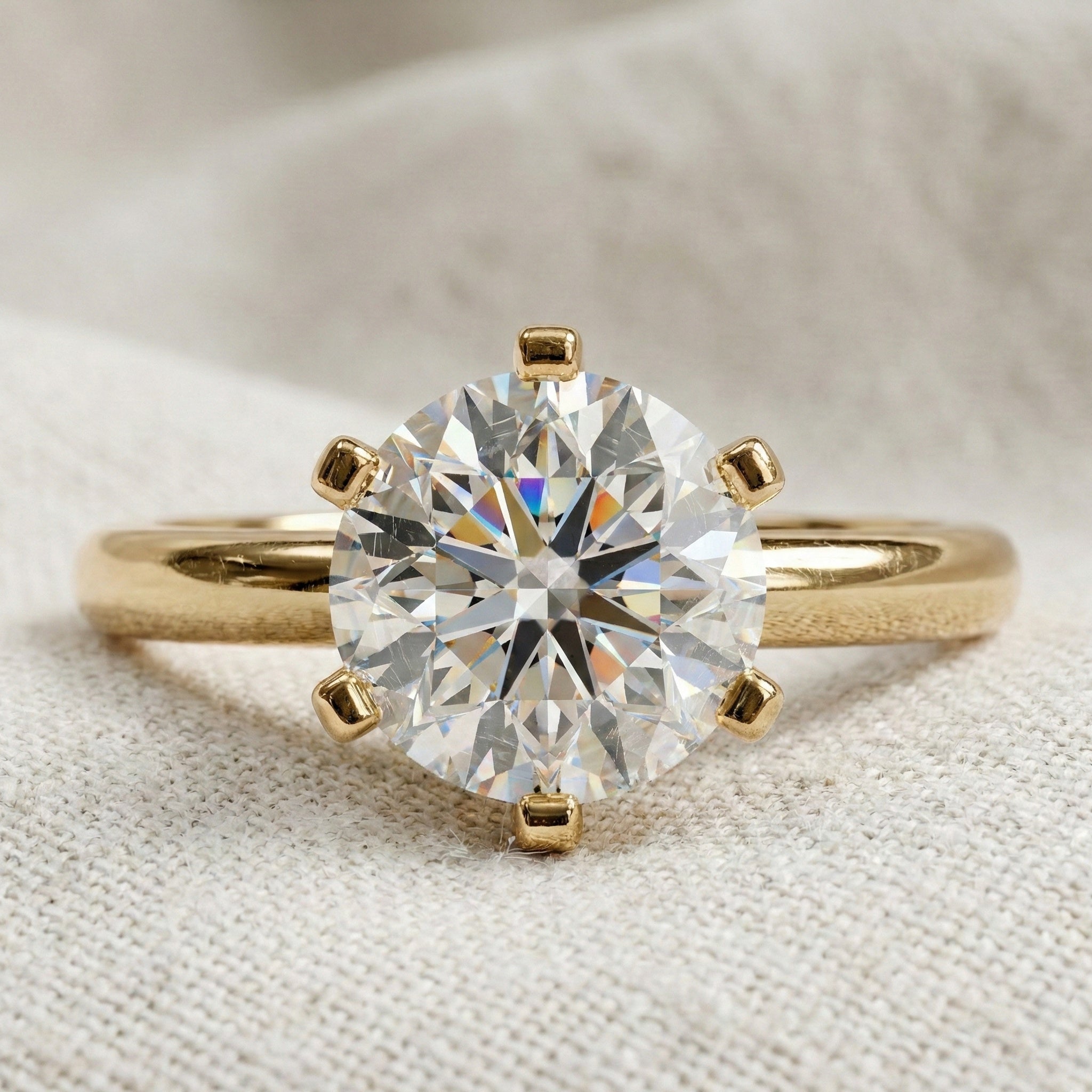 Modern Six-Prong Solitaire Engagement Ring 14K Solid Gold, 1.25 CT Round Cut Lab Created Diamond, Gift for Her, Everyday Jewelry