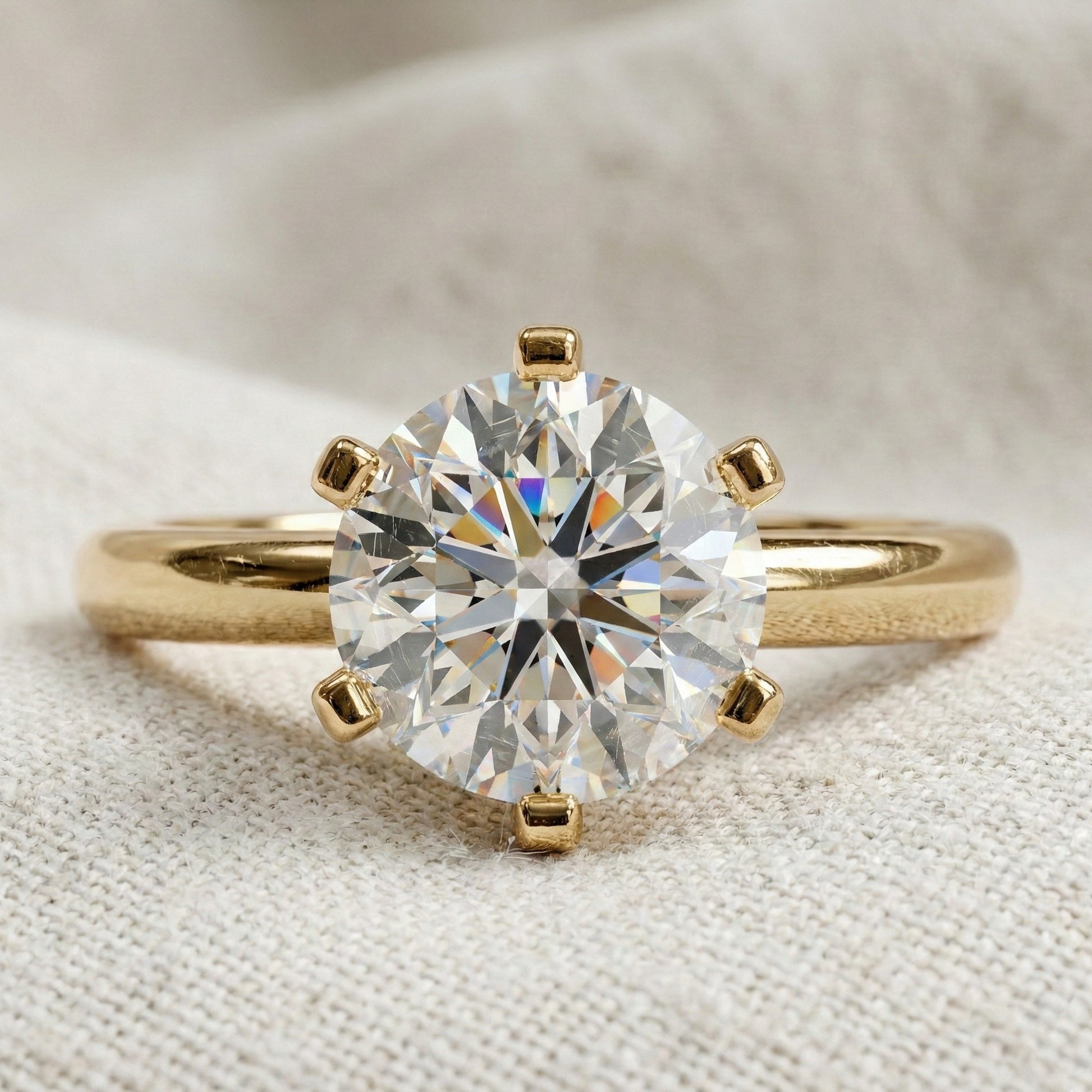 Modern Six-Prong Solitaire Engagement Ring 14K Solid Gold, 1.25 CT Round Cut Lab Created Diamond, Gift for Her, Everyday Jewelry