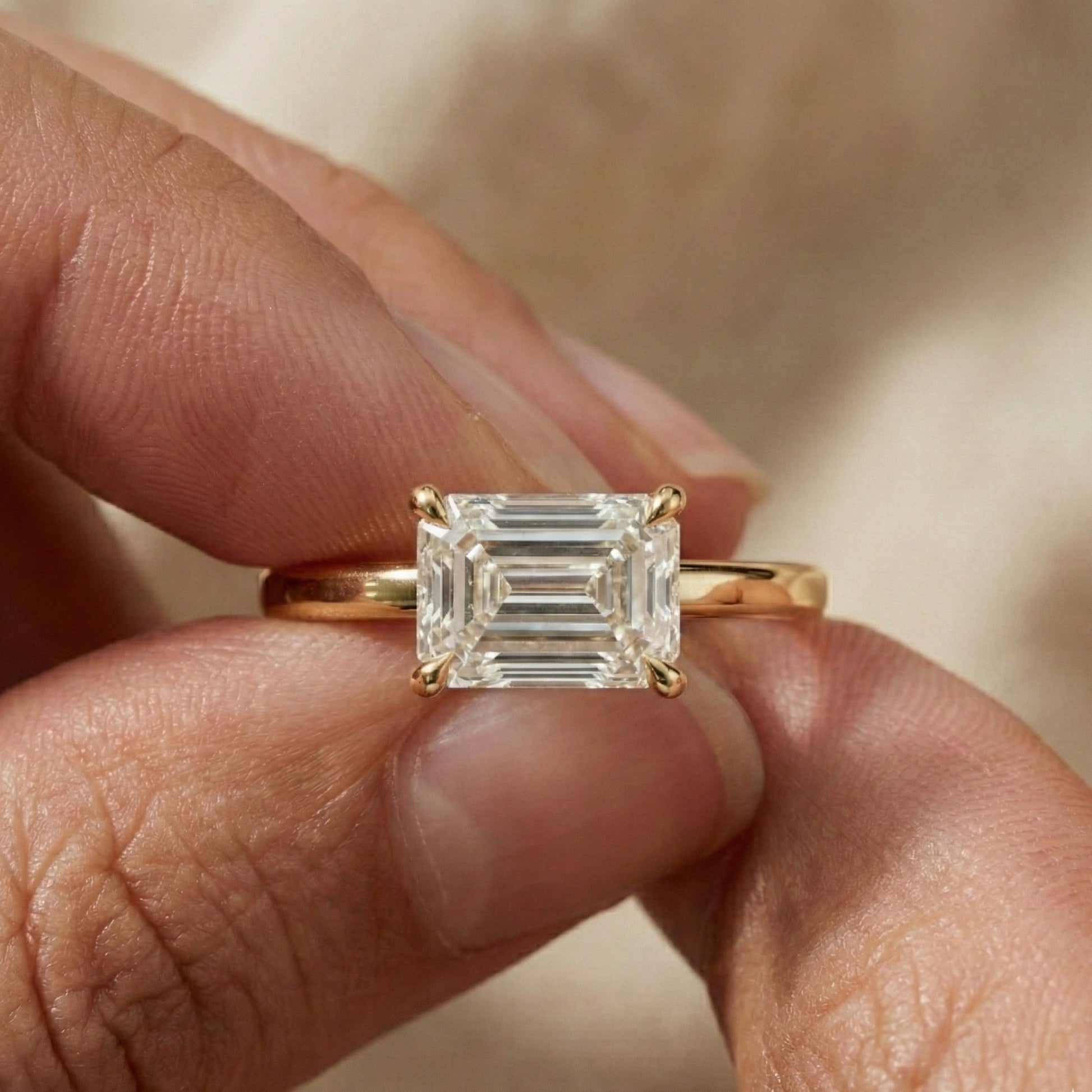 Timeless Emerald Cut Classic Solitaire Engagement Ring in 14K Solid Gold, 1.00 CT Emerald Cut Lab Created Diamond, Bridal Gift