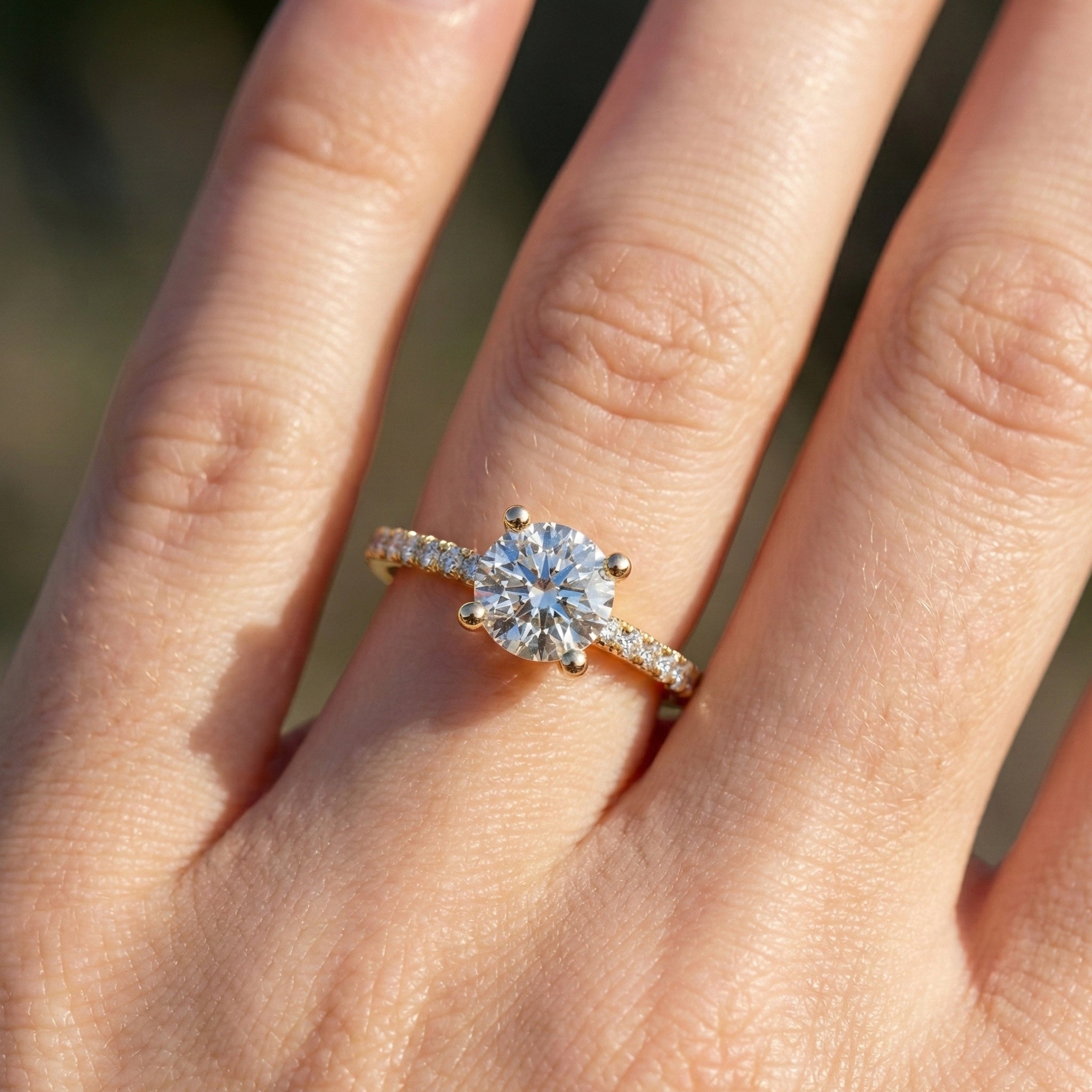 Dainty Pavé Solitaire Engagement Ring in 14K Solid Gold, 0.77 TCW Round Cut Lab Created Diamonds, Wedding Gift for Her, Daily Wear Ring