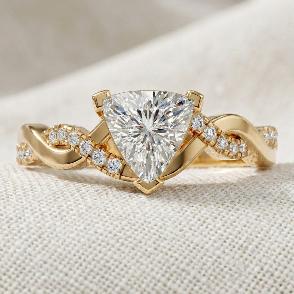 Twisted Infinity Trillion Solitaire Engagement Ring in 14K Solid Gold, 0.70 CT Trillion Cut Lab Created Diamond, Gift for Her