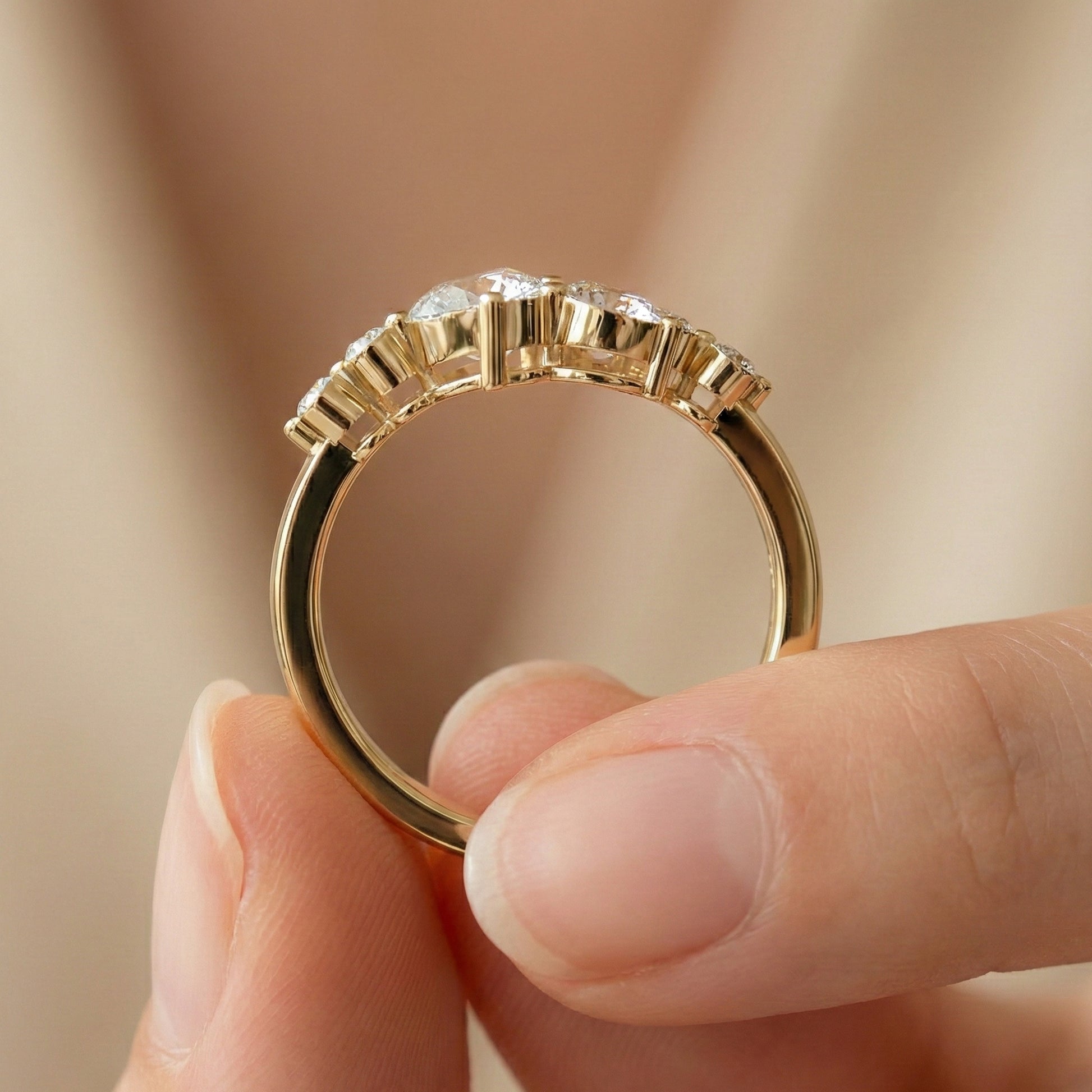 Unique Flower Cluster Ring in 14K Solid Gold, 0.75 TCW Round Cut Lab Created Diamonds, Engagement Ring, Bridal Jewelry