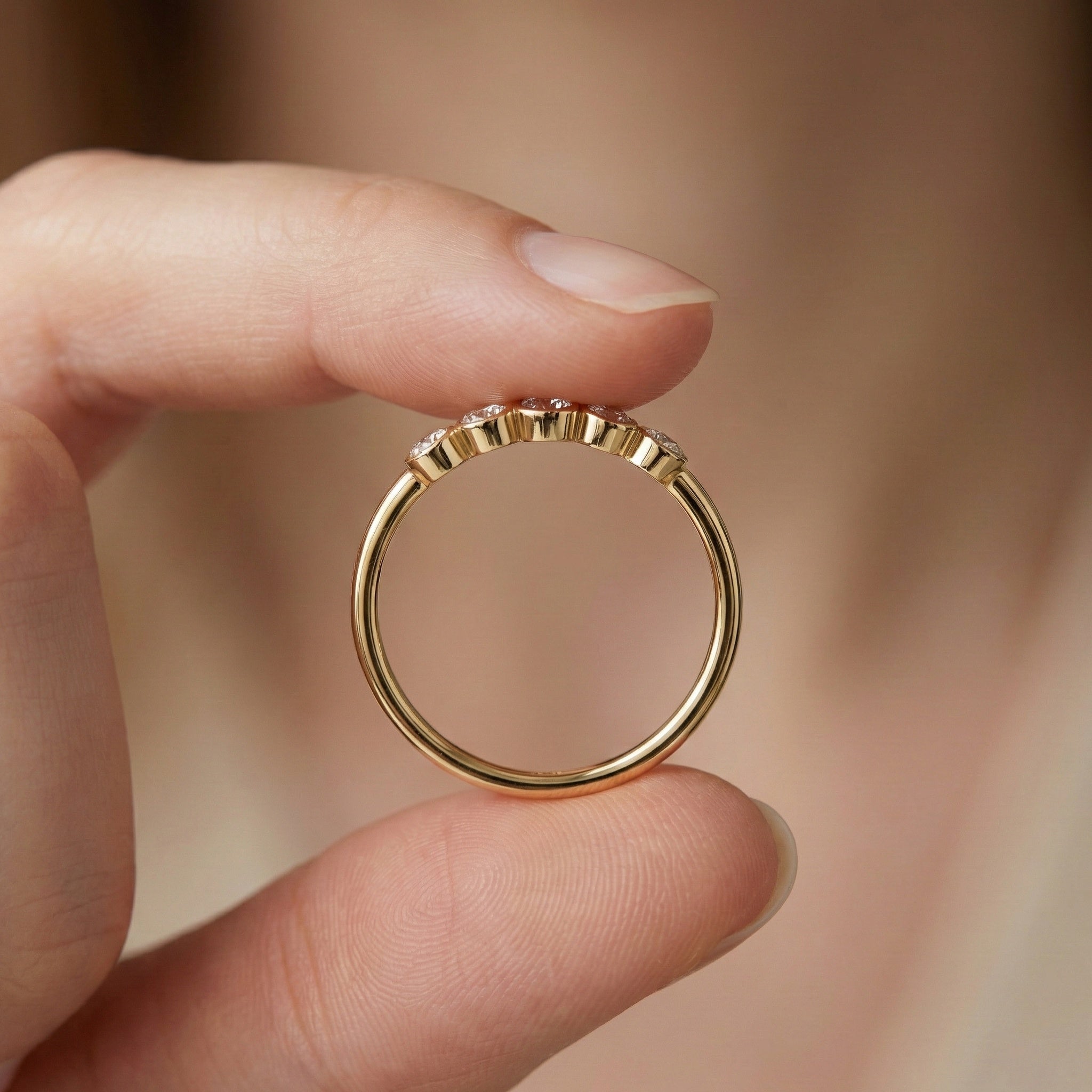 Modern Bezel Five Stone Stacker Ring in 14K Solid Gold, 0.18 TCW Round Cut Lab Diamonds, Promise Ring, Wedding Band Gift for Her, Bridal Jewelry