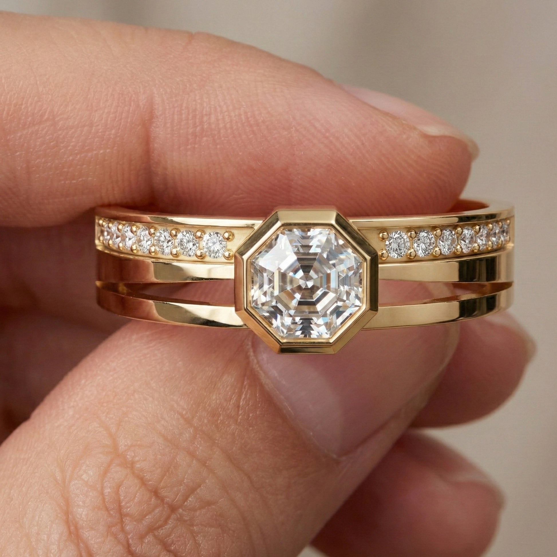 Octagon Bezel Style Split Shank Pavé Men's Engagement Ring in 14k Solid Gold, 0.50 CT Octagon Cut Lab Grown Diamond, Everyday Wedding Gift For Him