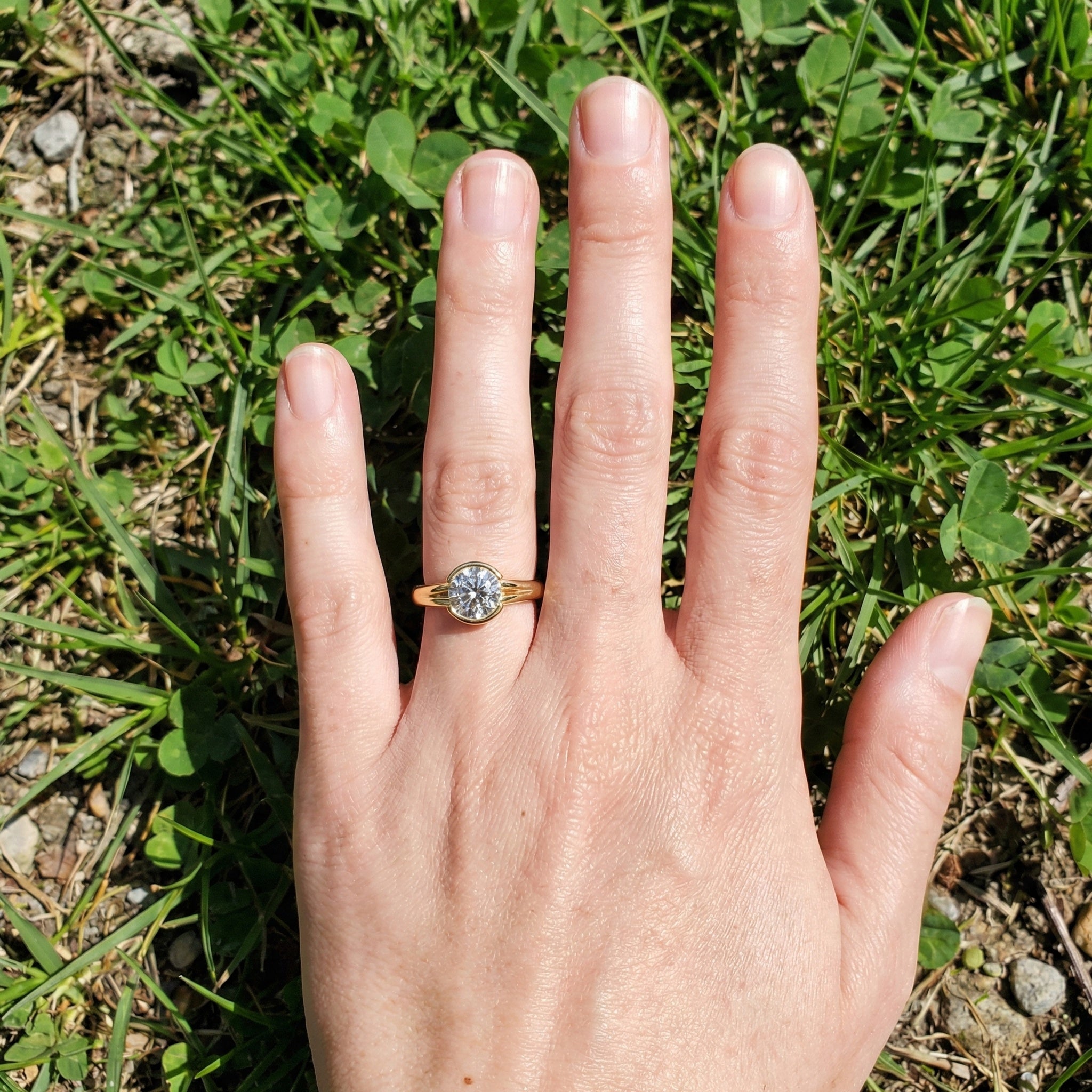 Split Shank Bezel Set Solitaire Engagement Ring in 14k Solid Gold, 0.50 CT CT Round Cut Lab Created Diamond, Wedding GIft for Her