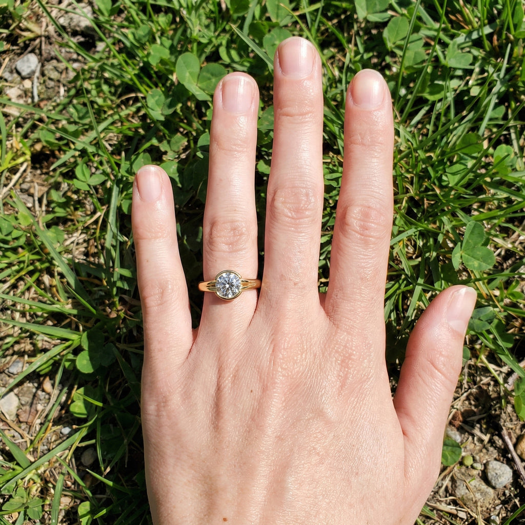 Split Shank Bezel Set Solitaire Engagement Ring in 14k Solid Gold, 0.50 CT CT Round Cut Lab Created Diamond, Wedding GIft for Her