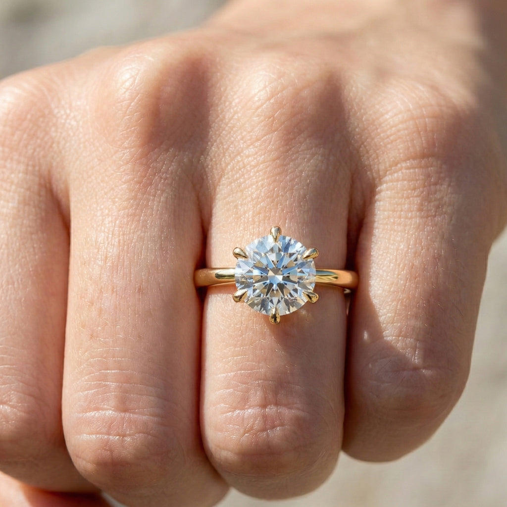 Classic Cathedral Shank Six-Prong Solitaire Engagement Ring 14k Solid Gold, 1.00 CT Round Cut Lab Diamonds, Bridal Ring for Women