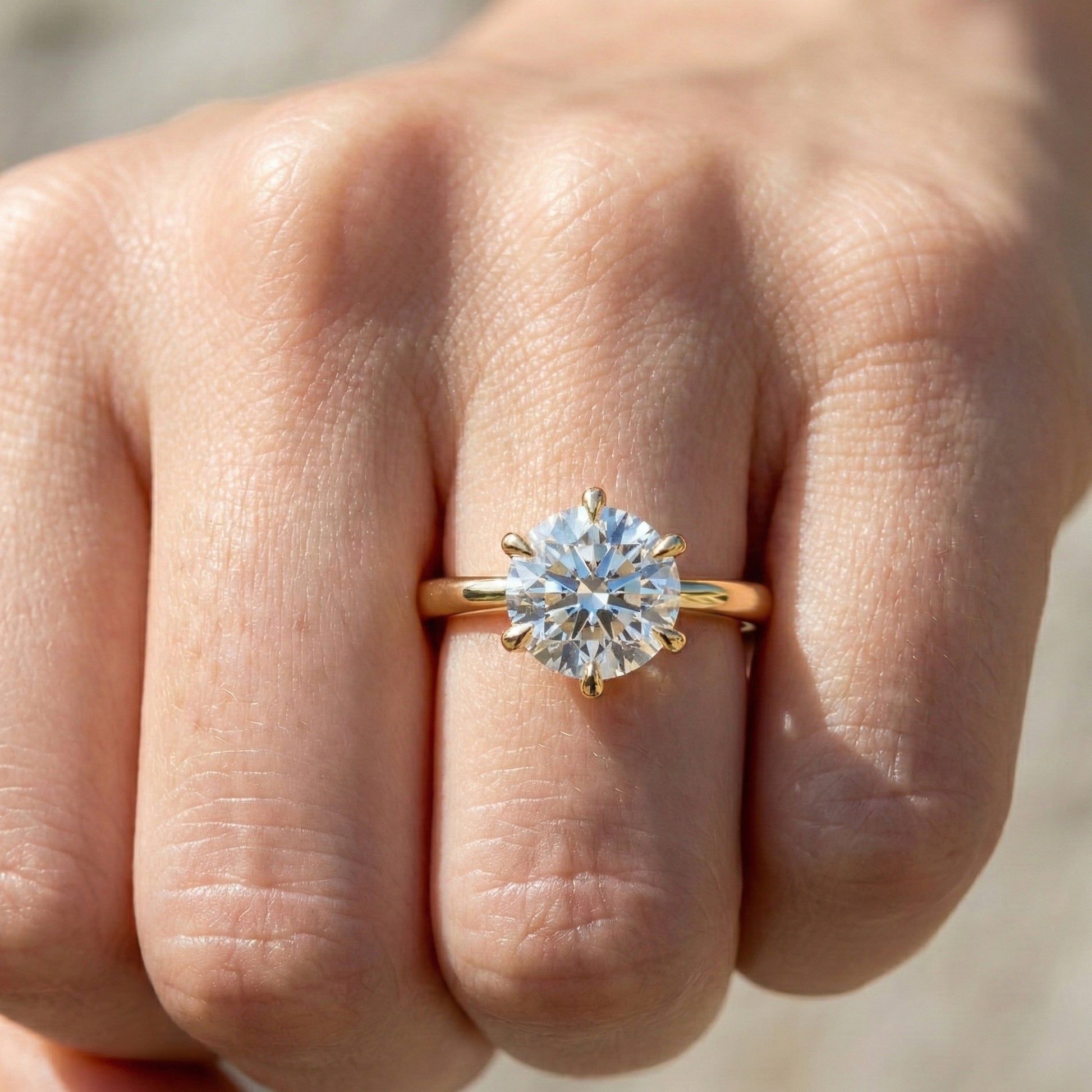 Classic Cathedral Shank Six-Prong Solitaire Engagement Ring 14k Solid Gold, 1.00 CT Round Cut Lab Diamonds, Bridal Ring for Women