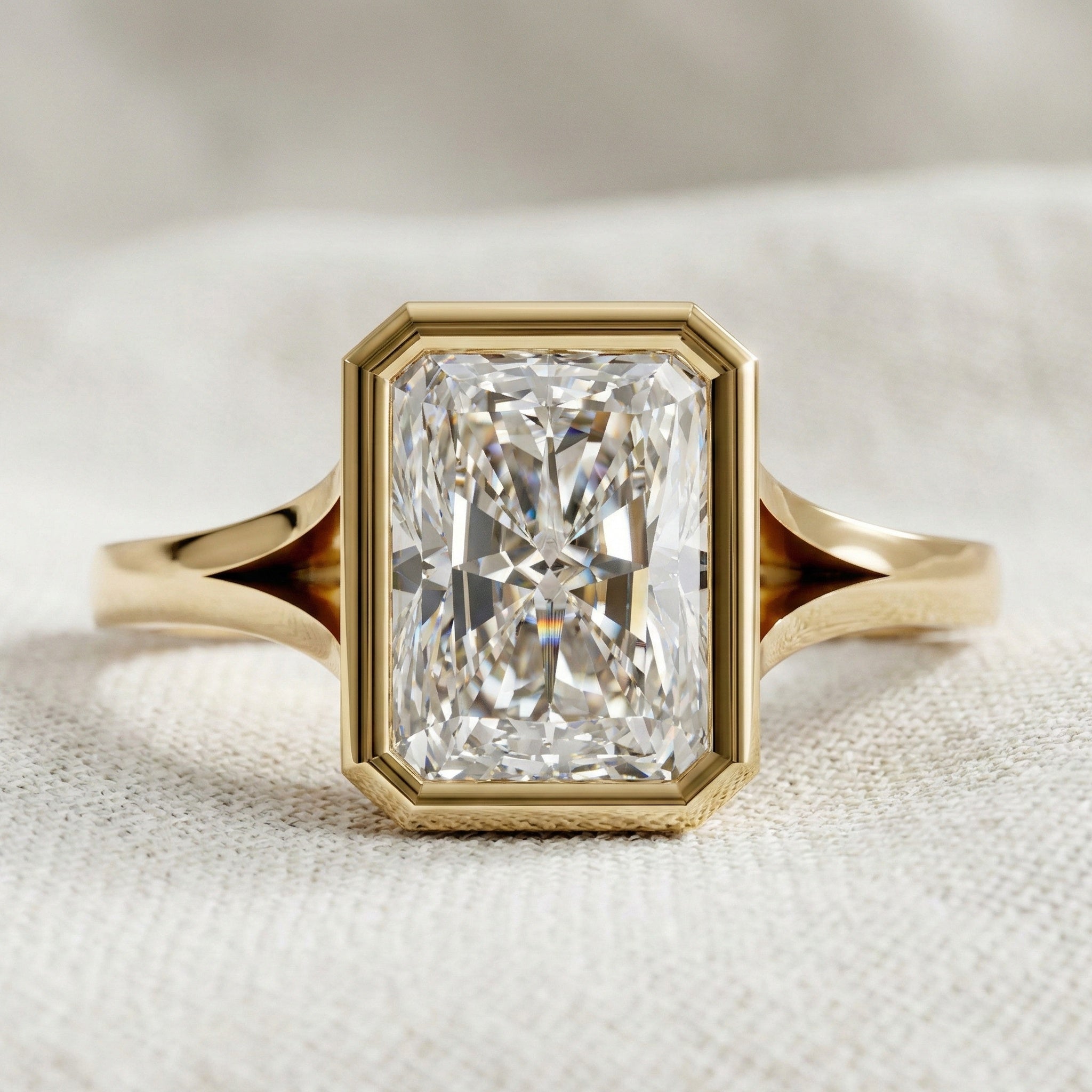 Modern Bezel Set Rectangle Solitaire Engagement Ring in 18K Solid Gold, 2.00 CT Radiant Cut Lab Created Diamond, Anniversary Gift for Her, Handmade Bridal Jewelry