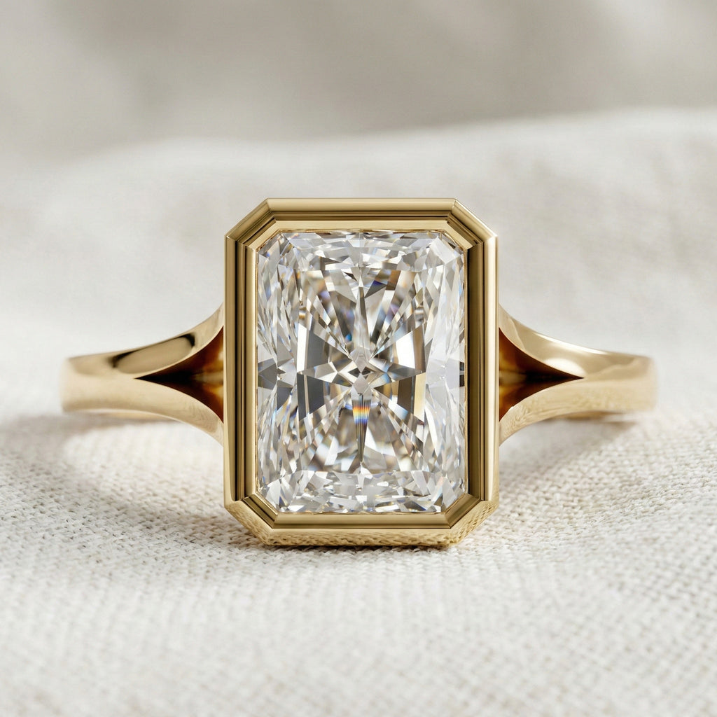 Modern Bezel Set Rectangle Solitaire Engagement Ring in 18K Solid Gold, 2.00 CT Radiant Cut Lab Created Diamond, Anniversary Gift for Her, Handmade Bridal Jewelry
