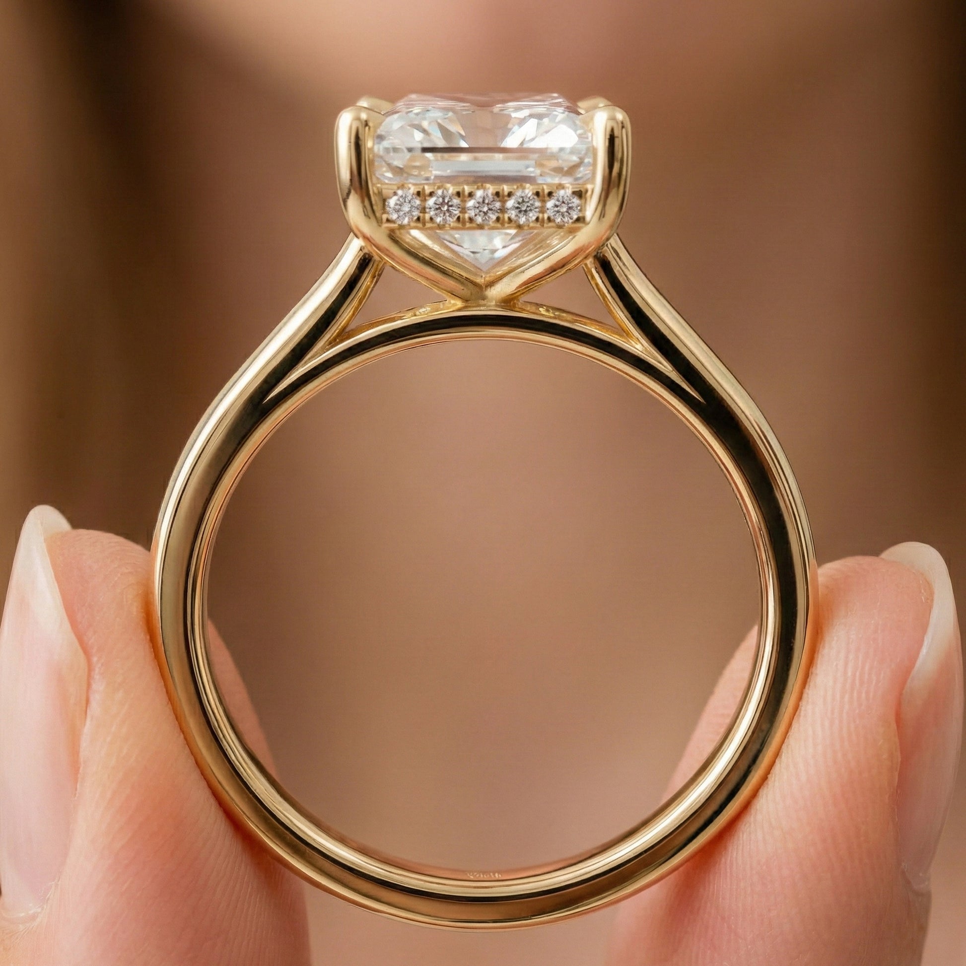 Elegant Hidden Halo Engagement Ring in 14K Solid Gold, 3.50 CT Radiant Cut Lab Created Diamond, Handmade Jewelry, Birthday Gift For Her