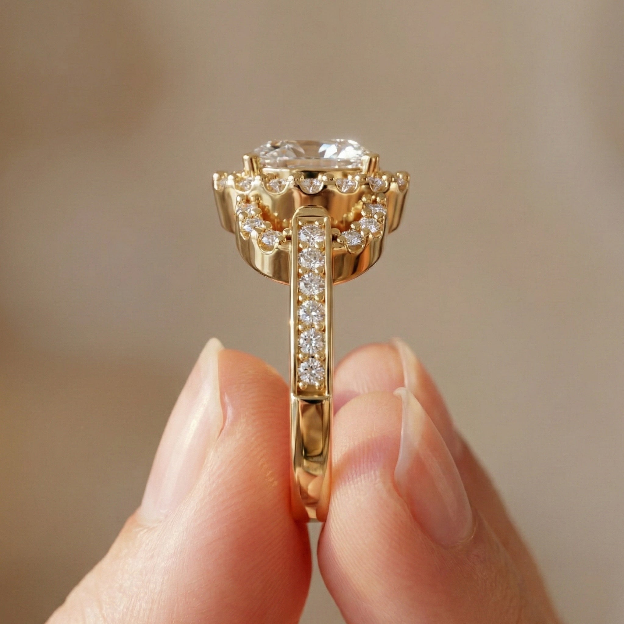 Elegant Oval Double Halo Pave Engagement Ring in 14k Solid Gold, 1.25 CT Oval Cut Lab Created Diamonds, Anniversary Gift