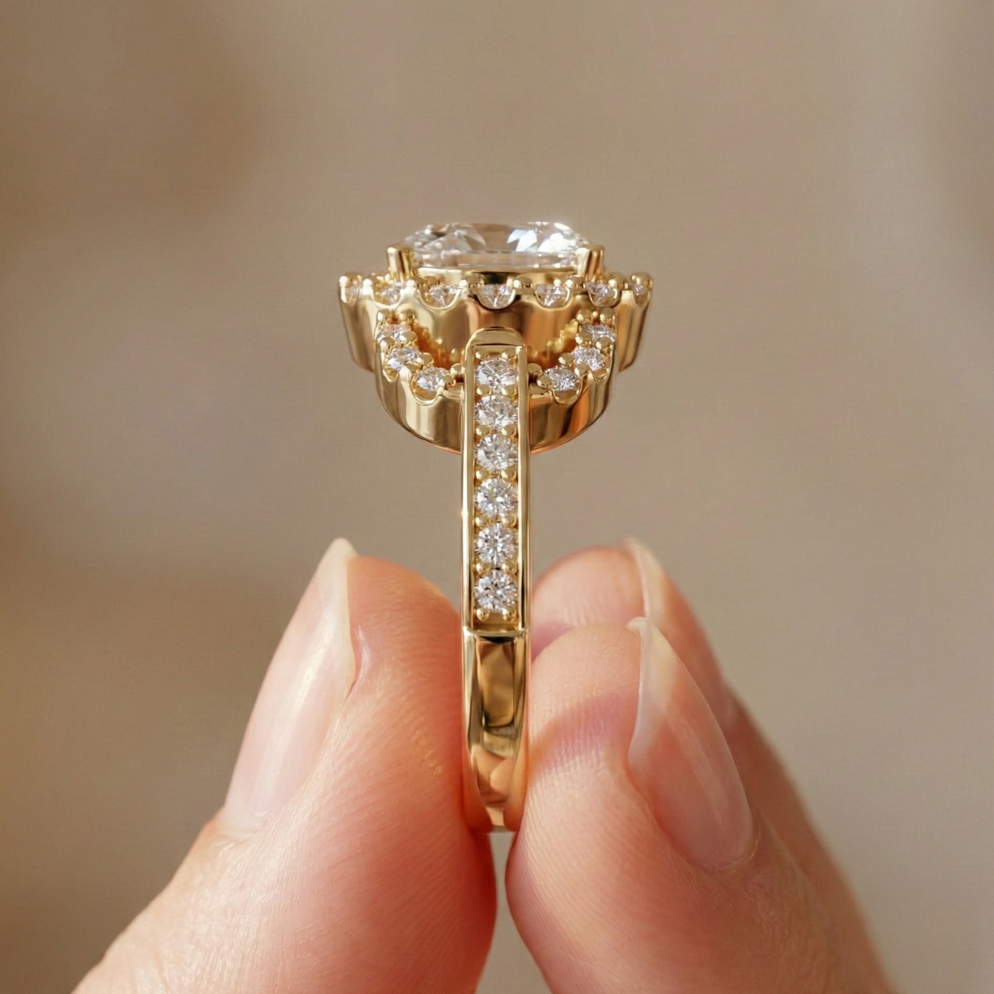 Elegant Oval Double Halo Pave Engagement Ring in 14k Solid Gold, 1.25 CT Oval Cut Lab Created Diamonds, Anniversary Gift