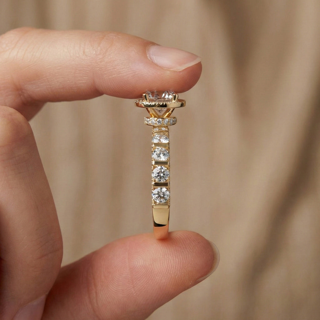 Dazzling Halo Style Engagement Ring in 14K Solid Gold, 2.42 TCW Round Cut Lab Created Diamonds, Wedding Gift for Her, Bridal Jewelry