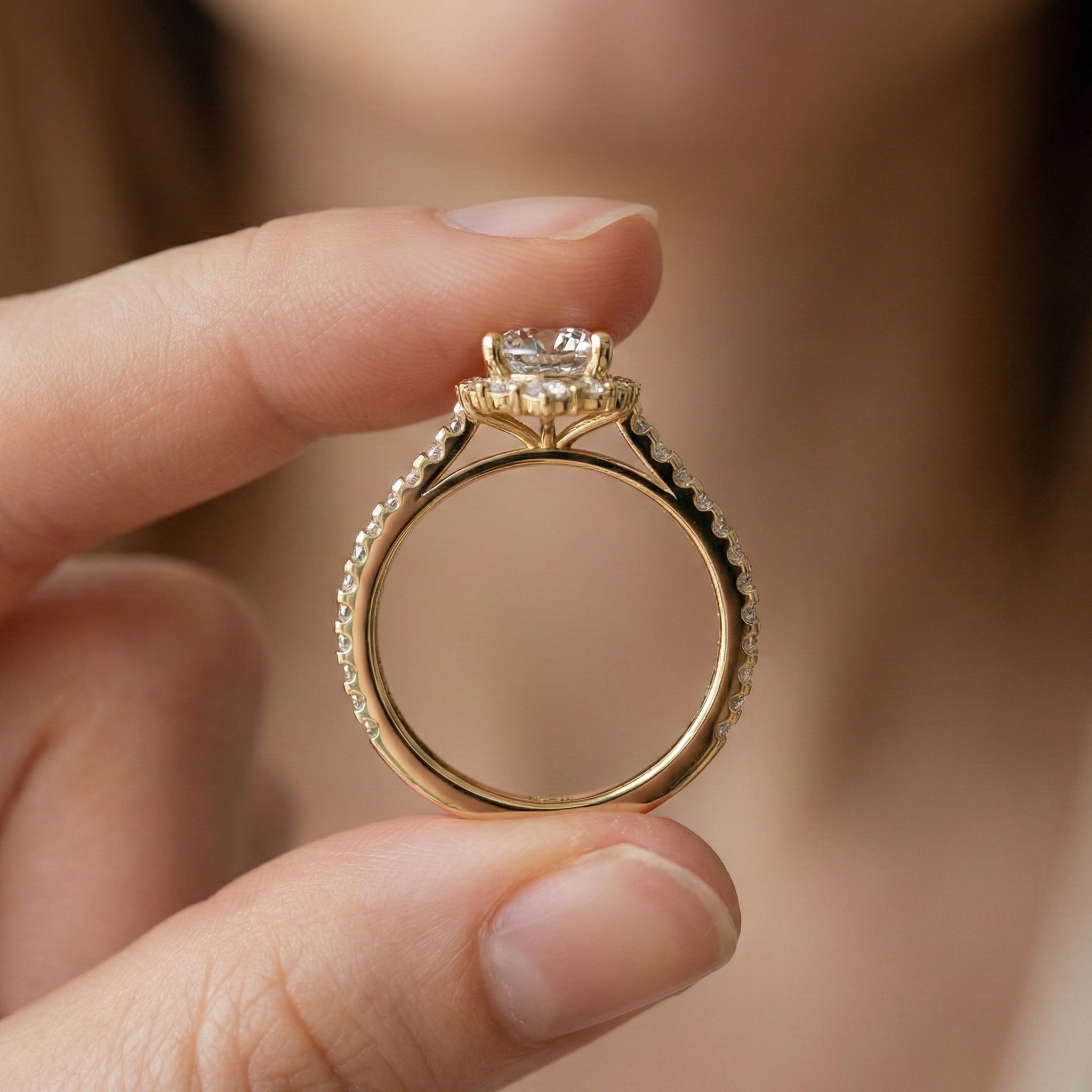 Dainty Floral Diamond Halo Pave Engagement Ring in 14K Solid Gold, 1.00 CT Round Cut Lab Diamond, Handmade Bridal Jewelry, Anniversary Gift for Her