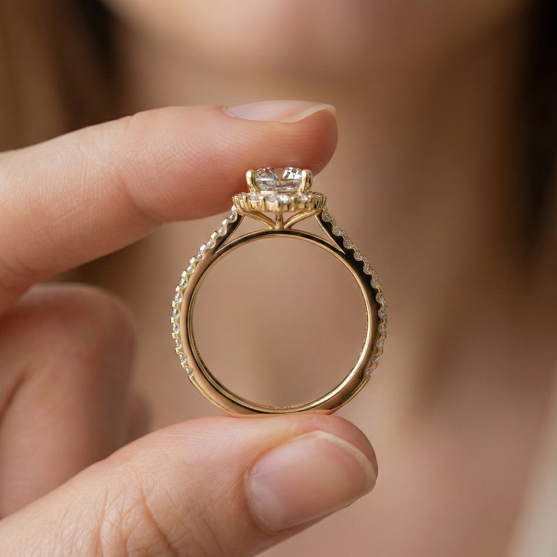 Dainty Floral Diamond Halo Pave Engagement Ring in 14K Solid Gold, 1.00 CT Round Cut Lab Diamond, Handmade Bridal Jewelry, Anniversary Gift for Her