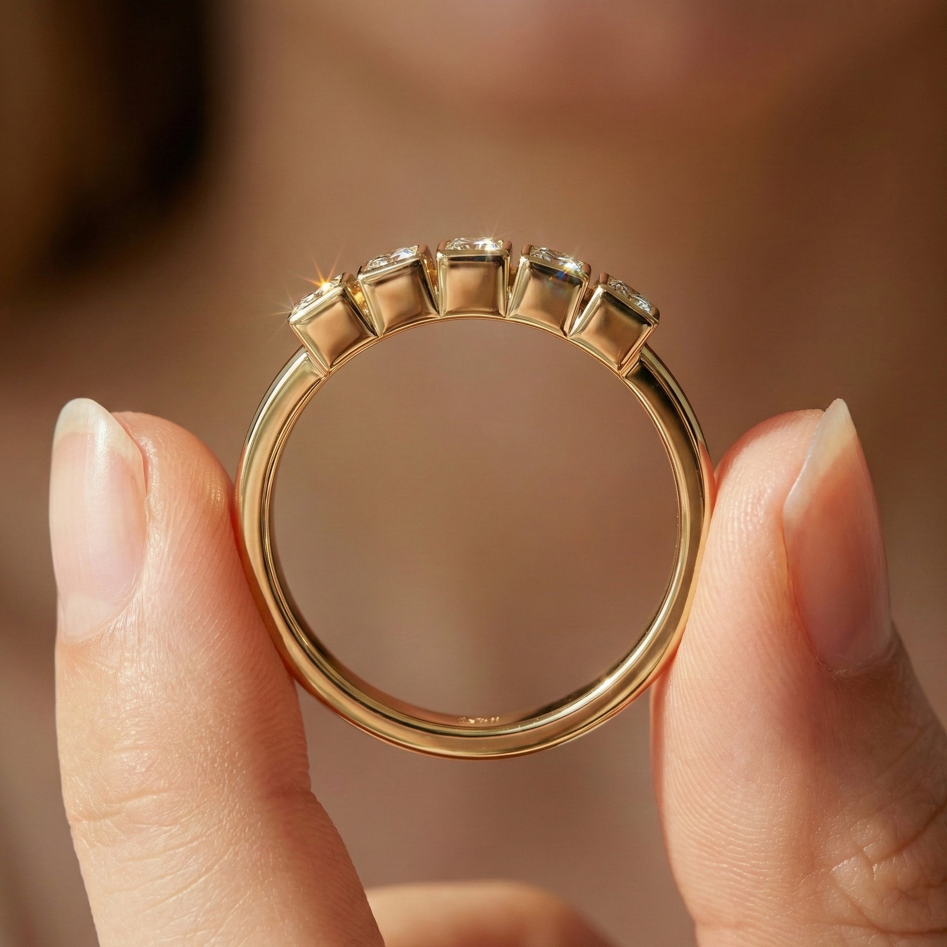 Bezel Set Half Eternity Wedding Band in 14K Solid Gold, 0.30 TCW Princess Cut Lab Grown Diamonds, Simple Band For Wife, Everyday Wedding Band