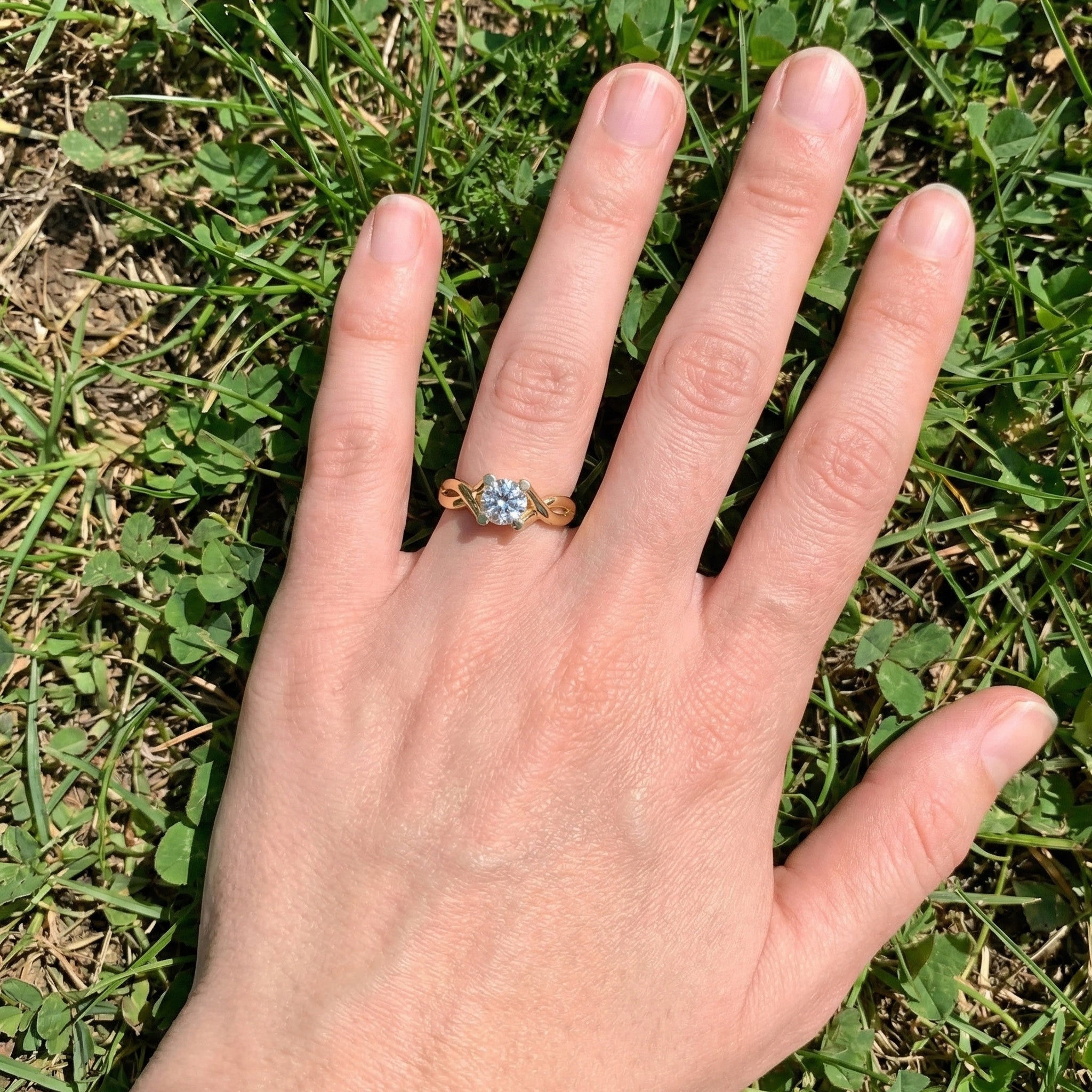 Infinity Twist Cathedral Solitaire Engagement Ring in 14k Solid Gold, 0.50 CT Round Cut Lab Diamond, Handmade Bridal Jewelry