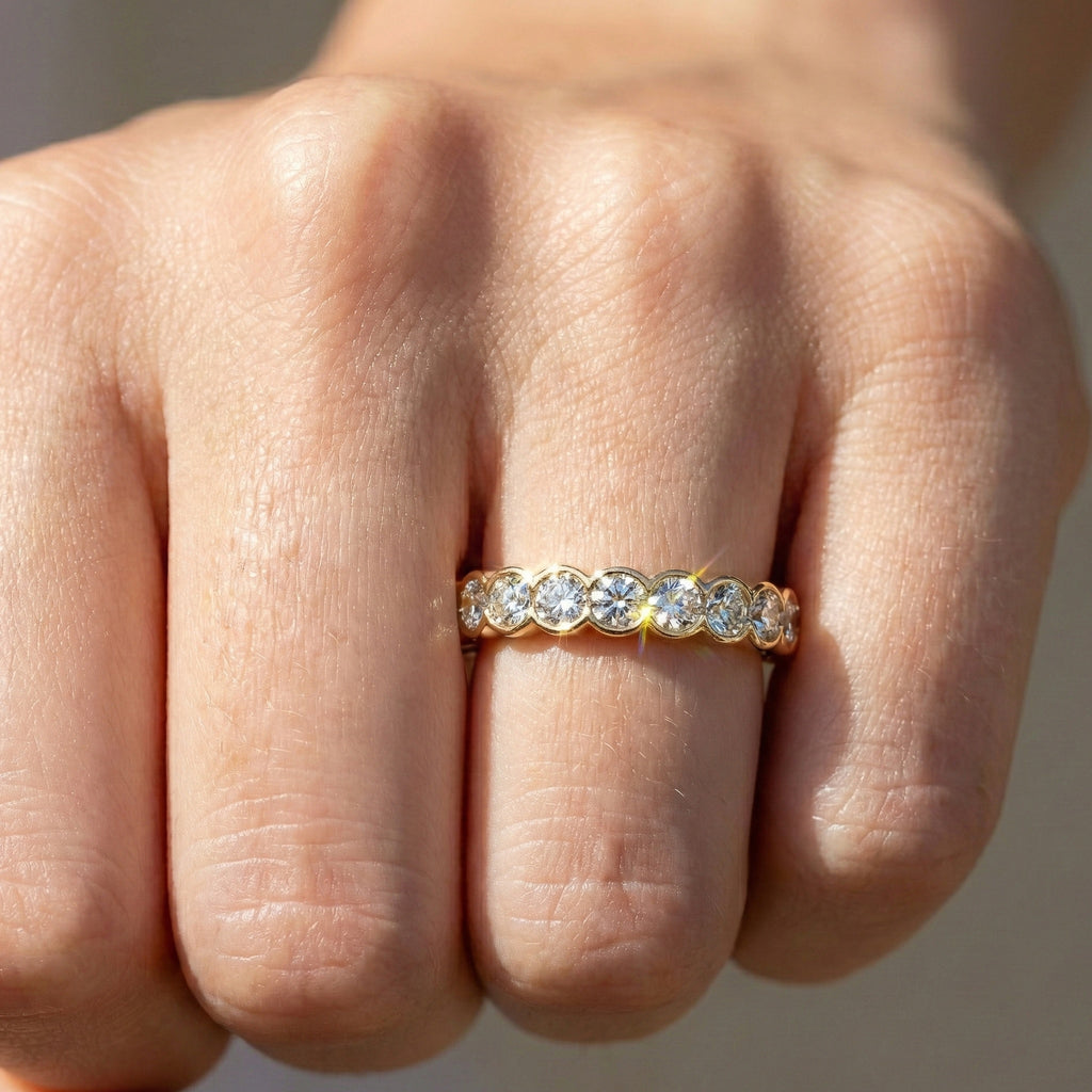 Minimalist Bezel Full Eternity Wedding Band in 14k Solid Gold, 1.85 TCW Round Cut Lab Grown Diamonds, Birthday Gift for Her, Christmas Gift