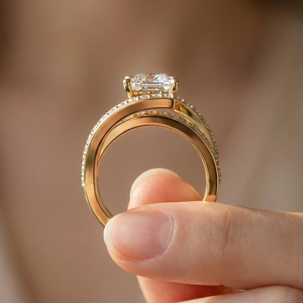 Modern Halo Split Shank Bypass Engagement Ring in 14K Solid Gold, 1.50 CT Princess Cut Lab Grown Diamond, Wedding Gift For Her