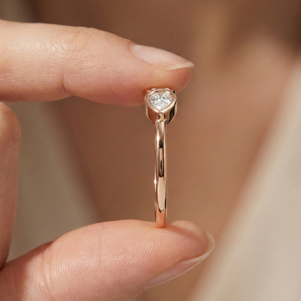 Unique Bezel Set Three Stone Engagement Ring in 14K Solid Gold, 0.36 TCW Pear/Baguette Cut Lab Created Diamonds, Birthday Gift for Her, Daily Wear Ring