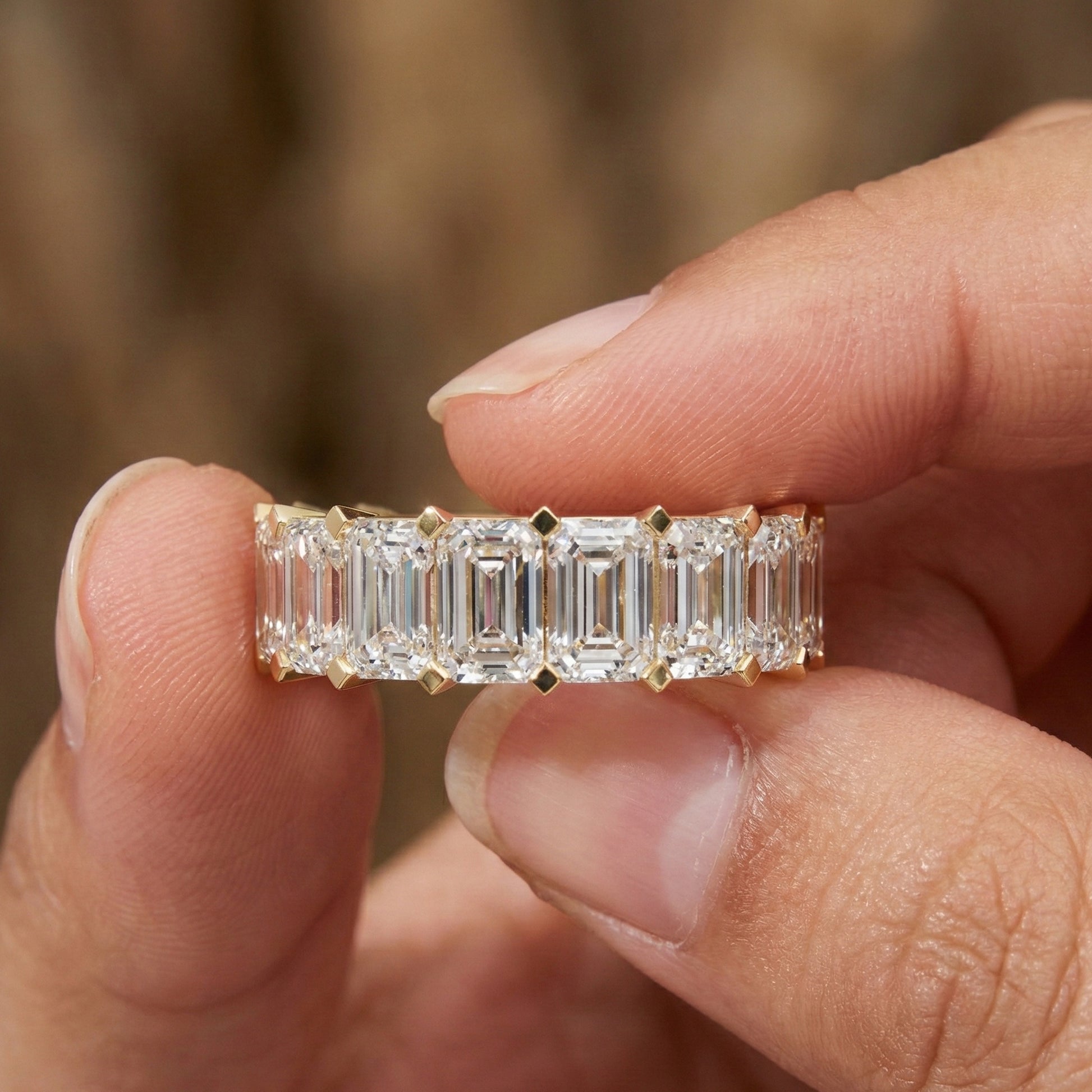 Timeless Emerald Cut Basket-Set Half Eternity Wedding Band in 14k Solid Gold, 2.50 TCW Emerald Cut Lab Created Diamonds, Bridal Jewelry